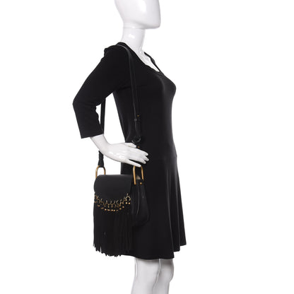 Chloe Calfskin Small Hudson Fringe Shoulder Bag Black 2 of 12