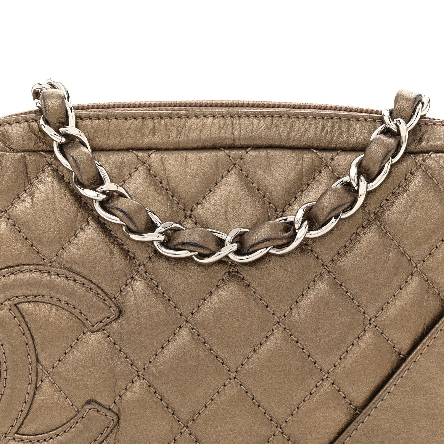 Chanel Metallic Aged Calfskin Quilted Cotton Club Pochette Bronze 8 of 15