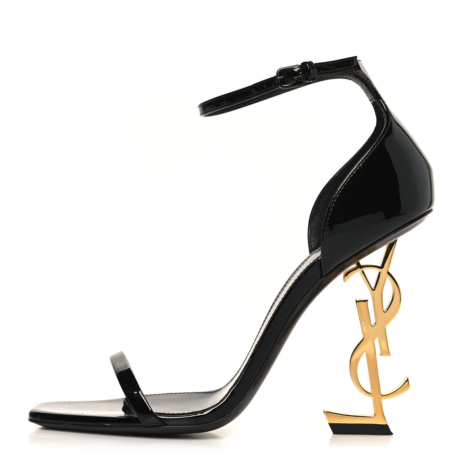 Saint Laurent Patent Calfskin Opyum 110 Sandals 37.5 Black Gold 1 of 12