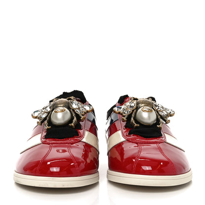 Gucci Patent Calfskin Bee Womens Falacer Sneakers 36 Hibiscus Red Blue Mystic White 3 of 9