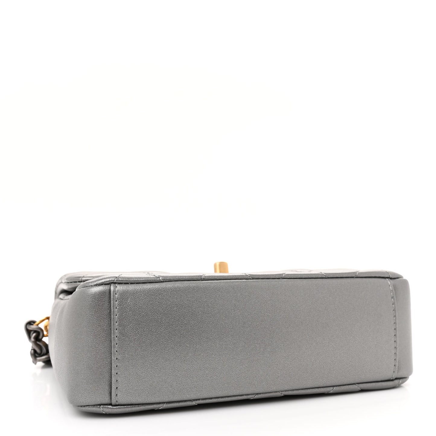 Metallic Lambskin Quilted Small Side Note Flap Grey