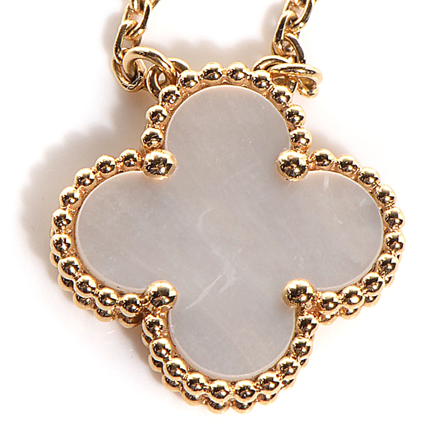Van Cleef & Arpels 18K Yellow Gold Mother of Pearl Vintage Alhambra Pendant Necklace 5 of 7