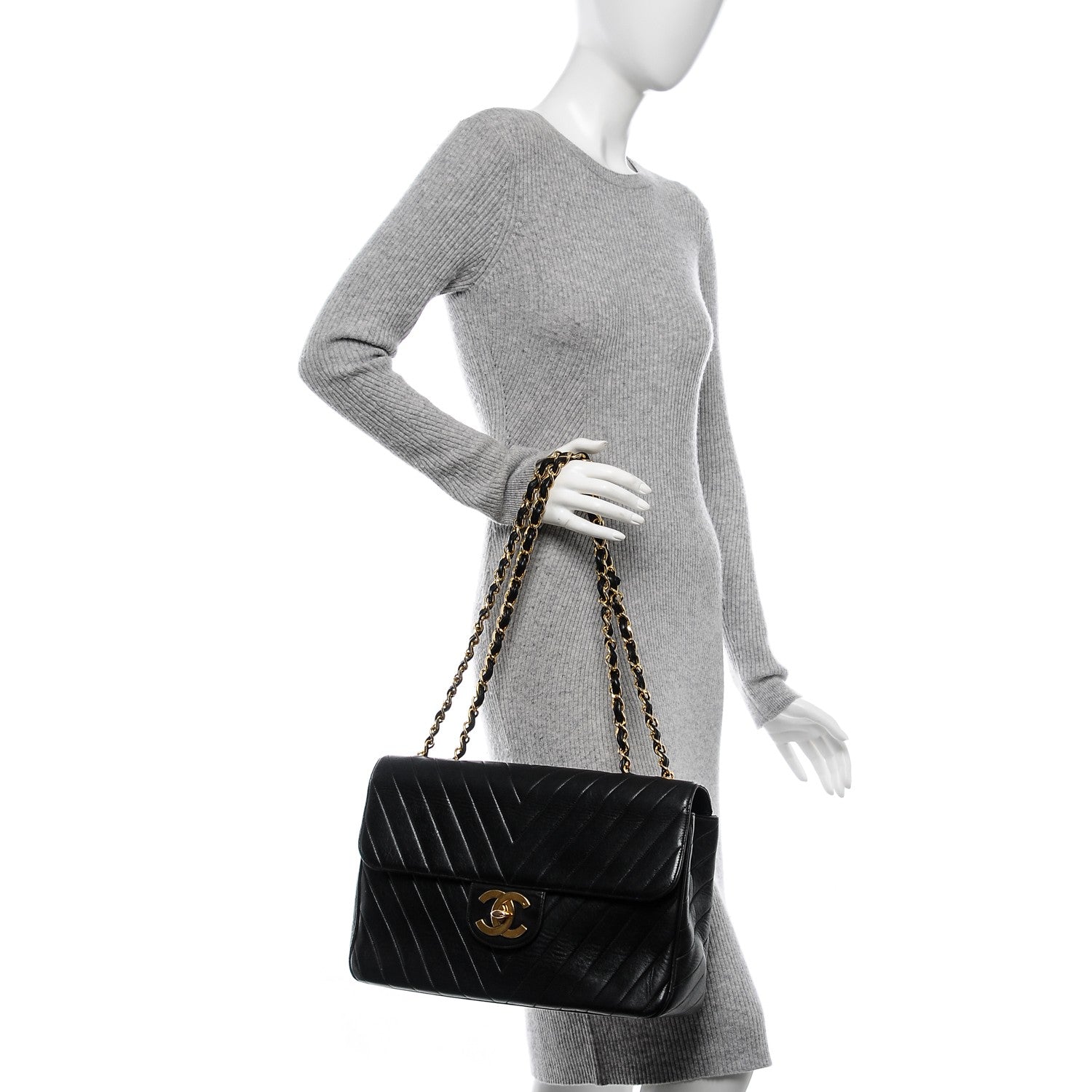 Chanel Lambskin Chevron Quilted Maxi Single Flap Black 2 of 15