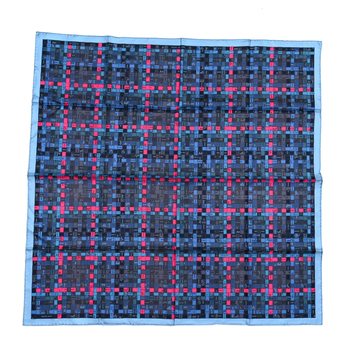 Silk Bolduc Au Carre Scarf 90 Bleu Jean Rose Vif