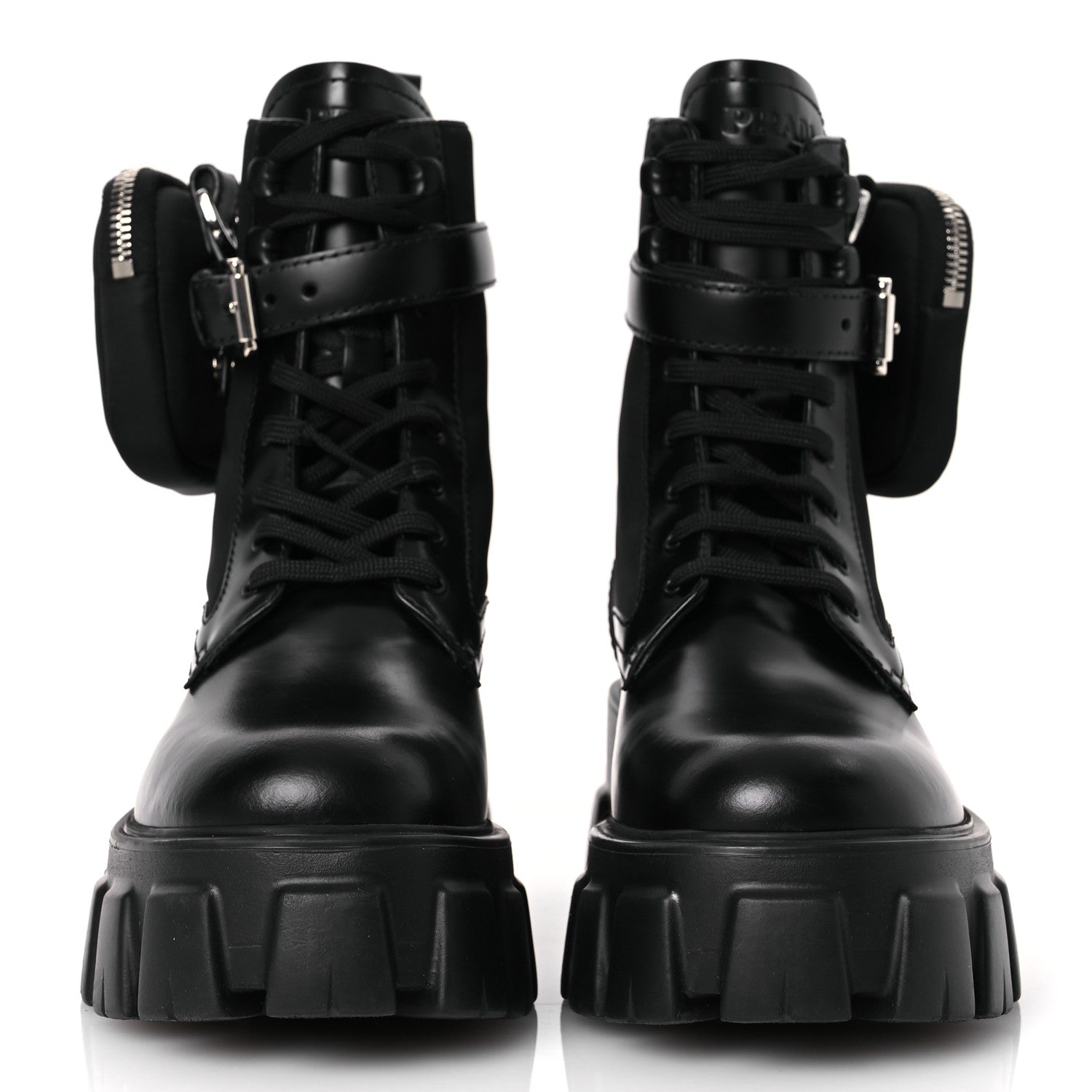 Prada Spazzolato Rois Nylon Metal Triangle Logo Monolith Pouch Pocket 55mm Boots 38 Black 3 of 11