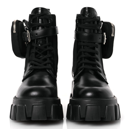 Prada Spazzolato Rois Nylon Metal Triangle Logo Monolith Pouch Pocket 55mm Boots 38 Black 3 of 11