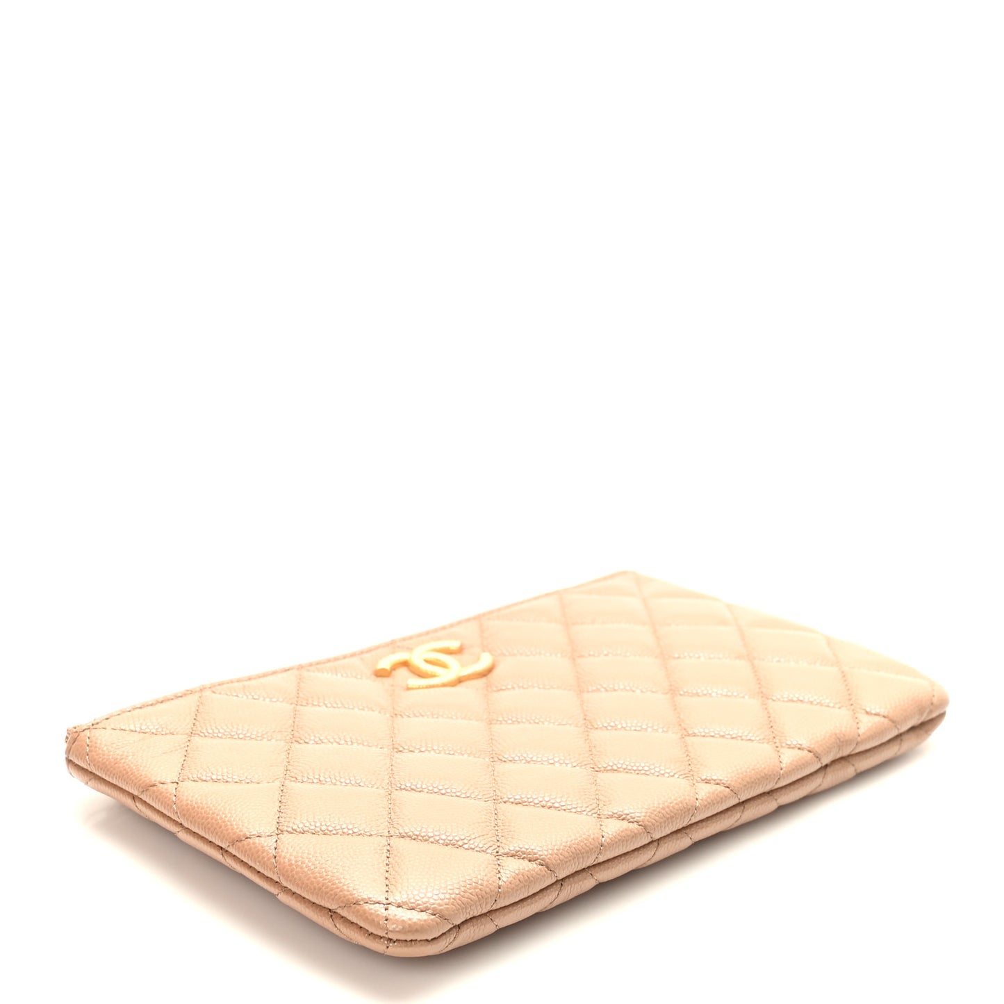 Shiny Caviar Quilted Small CC Cosmetic Case Beige