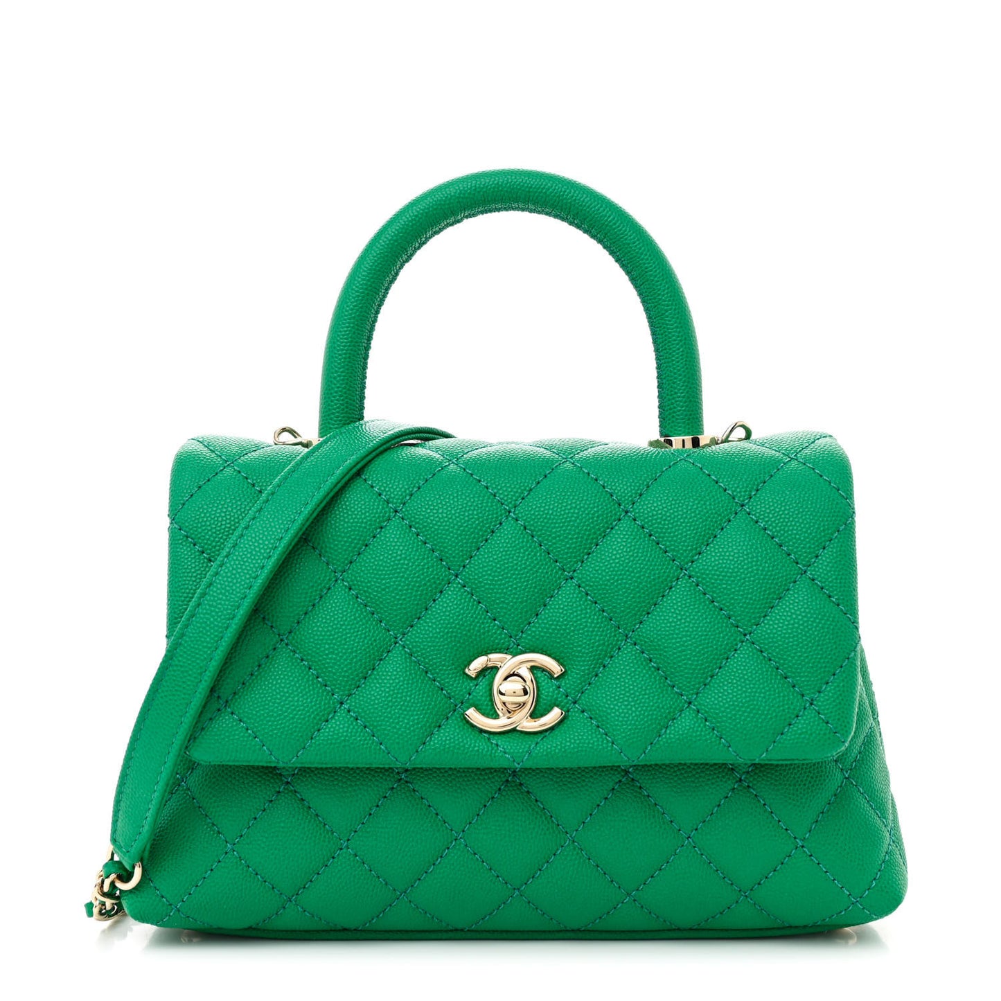 Caviar Quilted Mini Coco Handle Flap Green