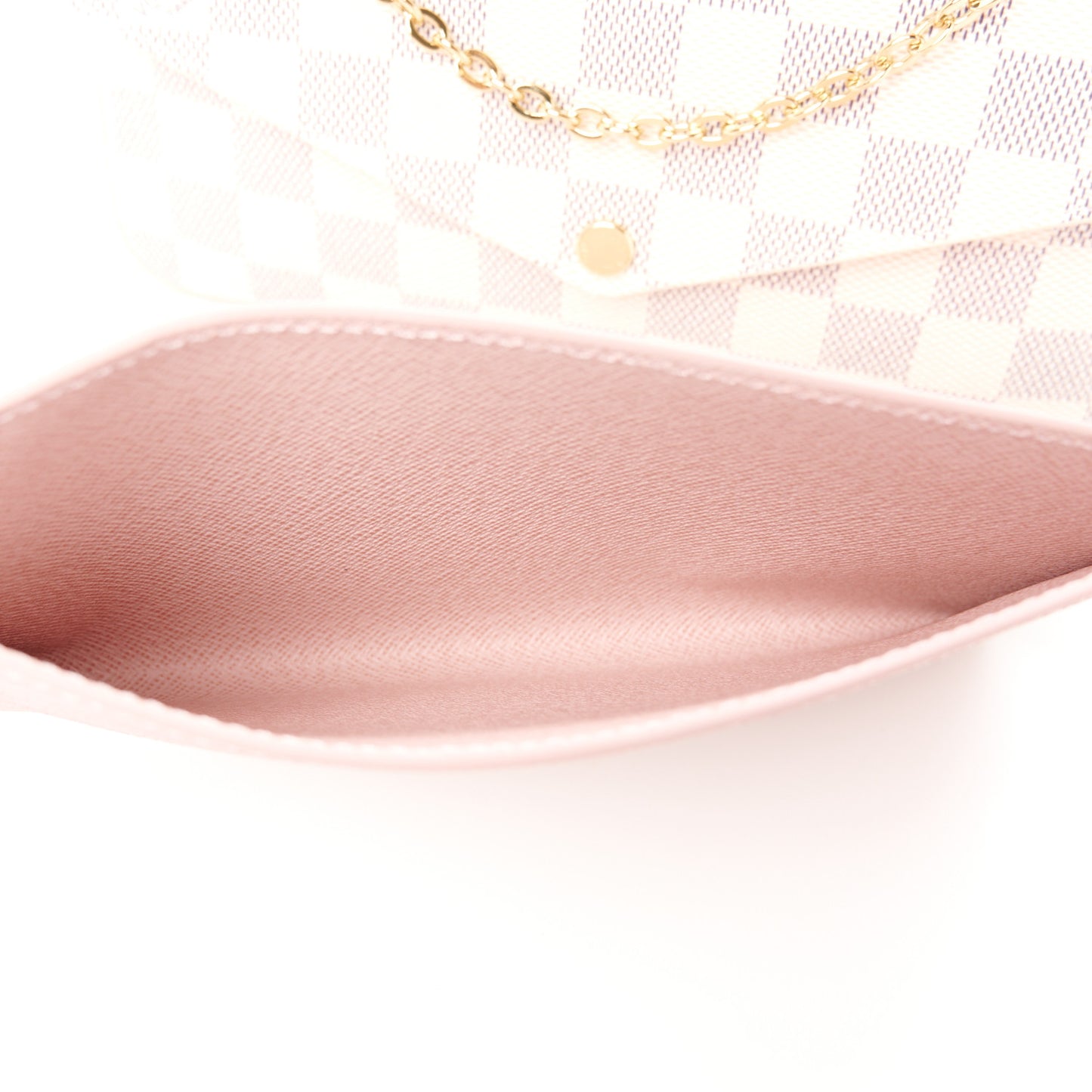 Damier Azur Pochette Felicie Chain Wallet Rose Ballerine