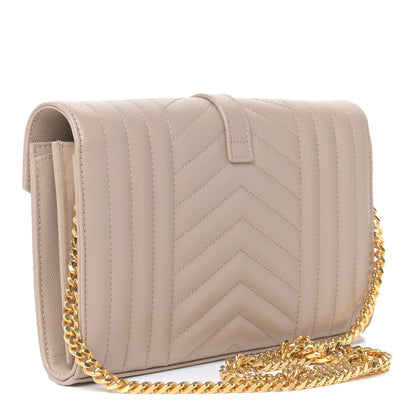 Saint Laurent Grain De Poudre Mixed Matelasse Triquilt Monogram Chain Wallet Dark Beige 5 of 11