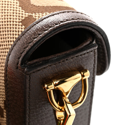 Gucci Monogram Jumbo GG Textured Dollar Calfskin Web Mini Horsebit 1955 Shoulder Bag Camel Ebony New Acero 11 of 12