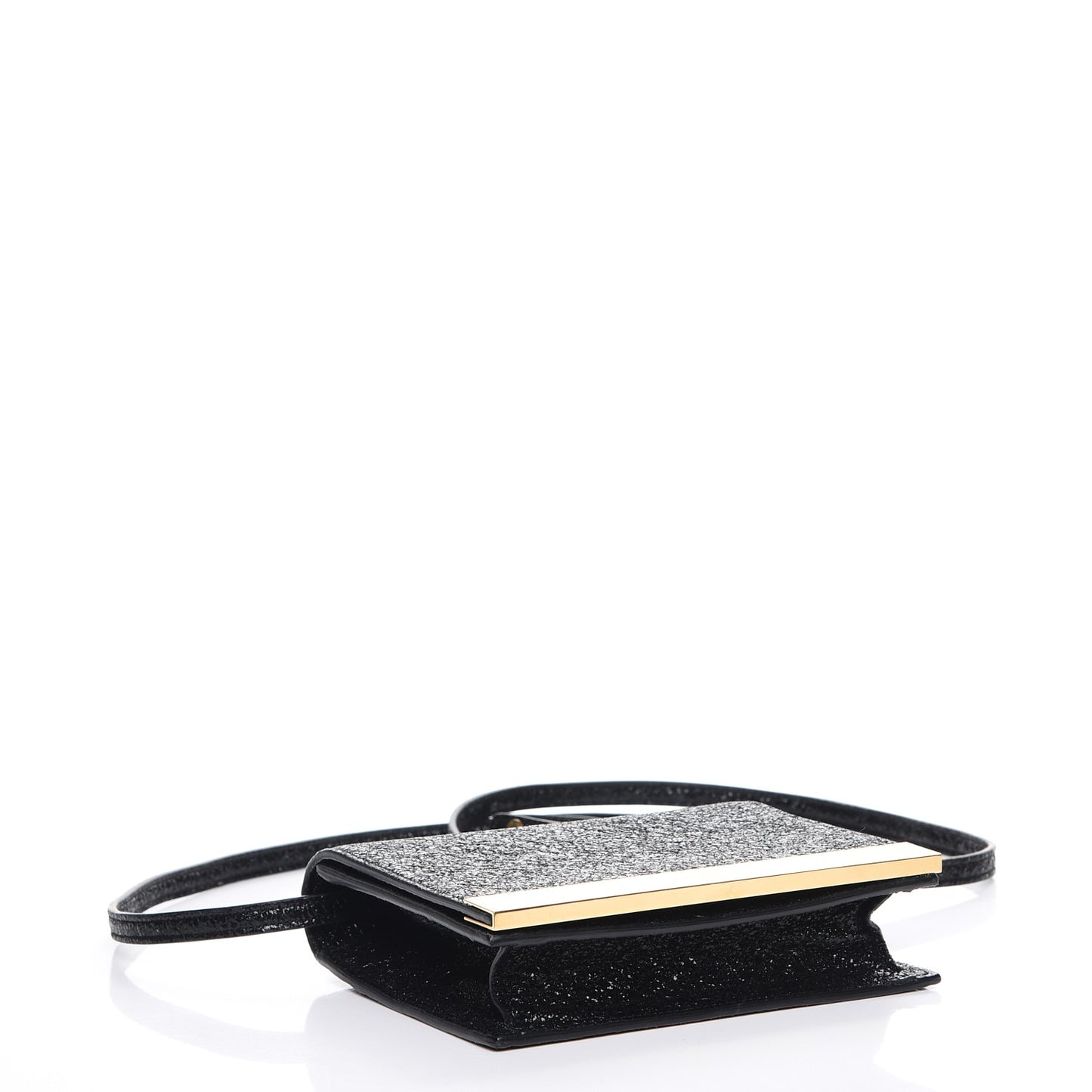 Metallic Crackled Calfskin Shoulder Bag Black