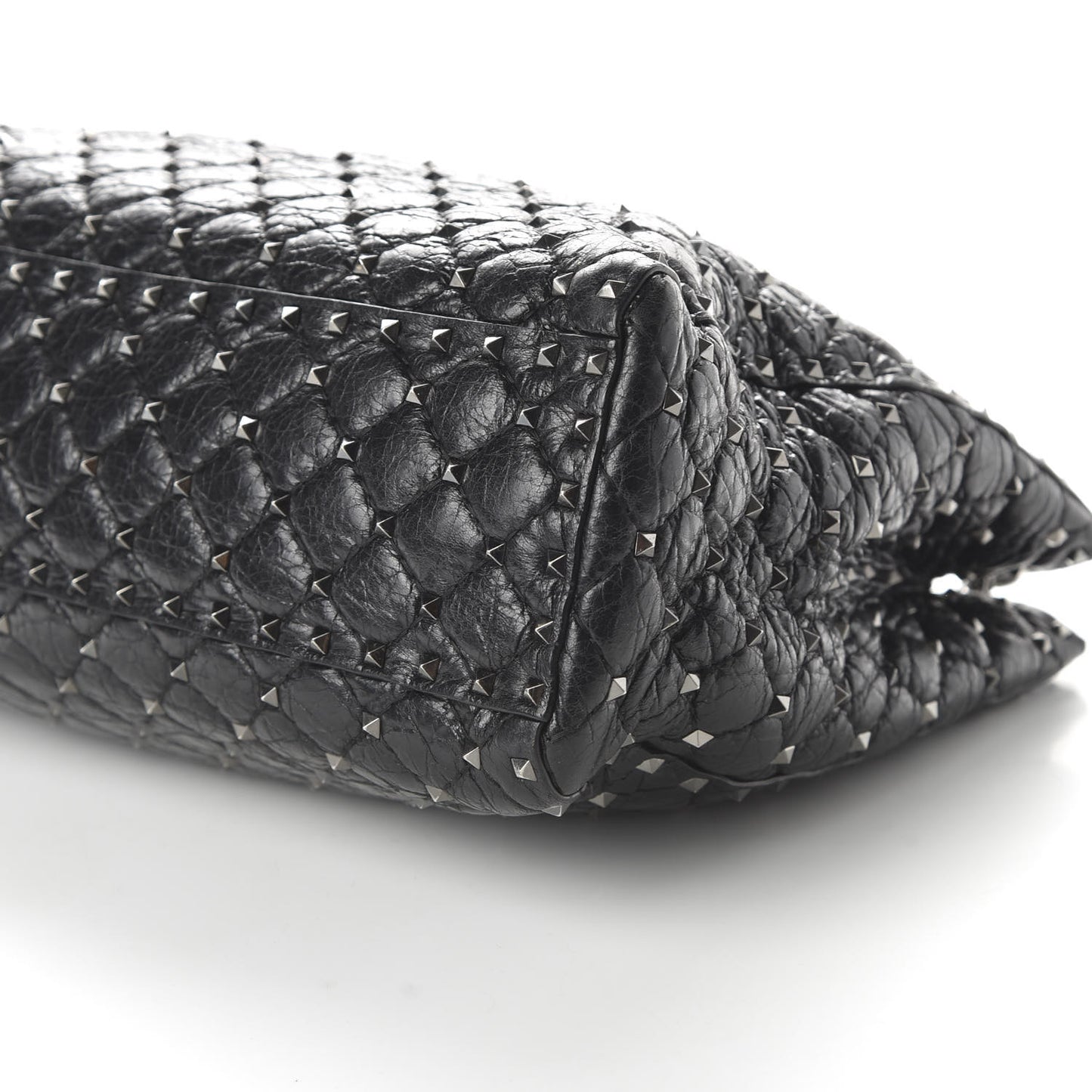 Craquele Nappa Rockstud Spike Shoulder Tote Black