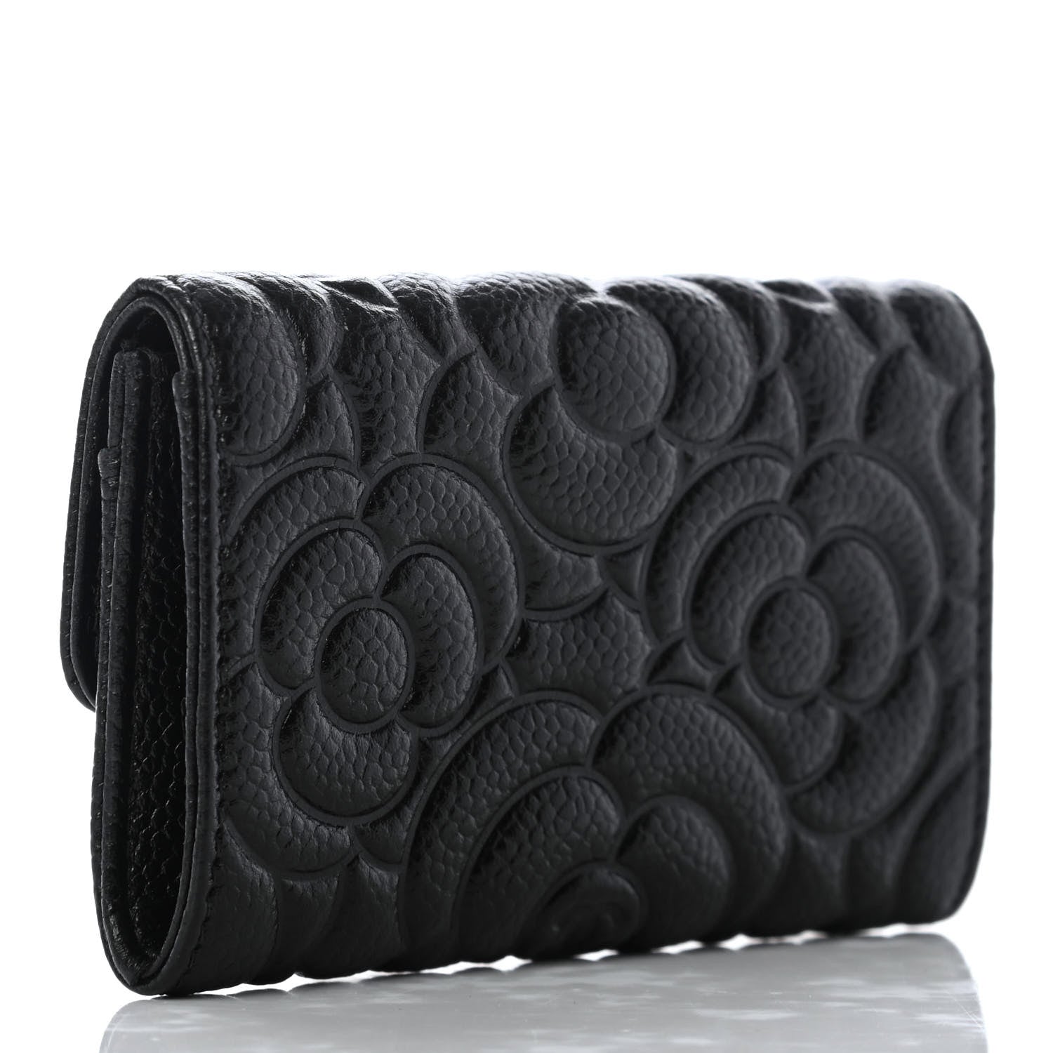 Chanel Caviar Camellia Embossed Card Holder Wallet Black 3 of 9