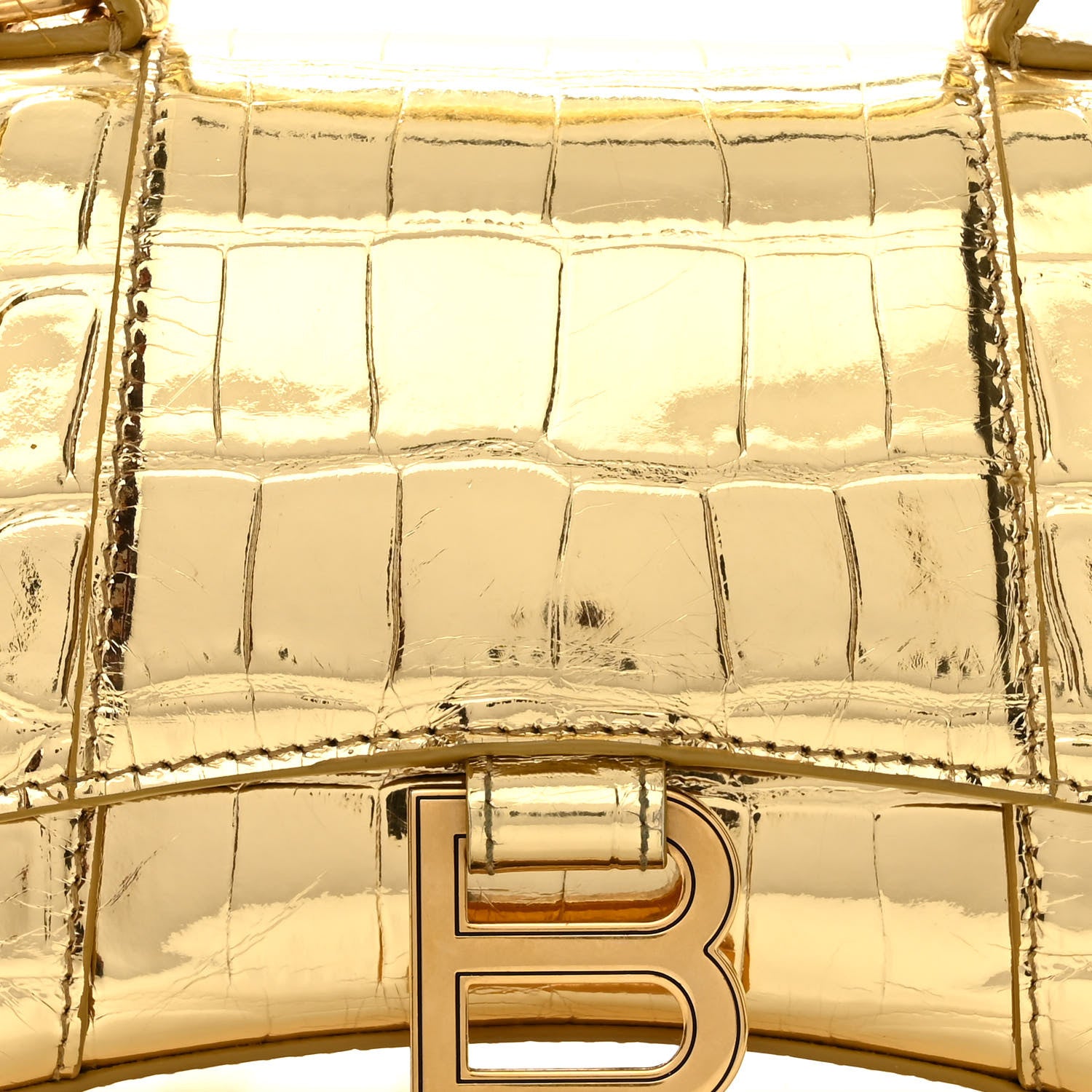 Balenciaga Metallic Calfskin Crocodile Embossed Hourglass Top Handle Bag XS Gold 9 of 12