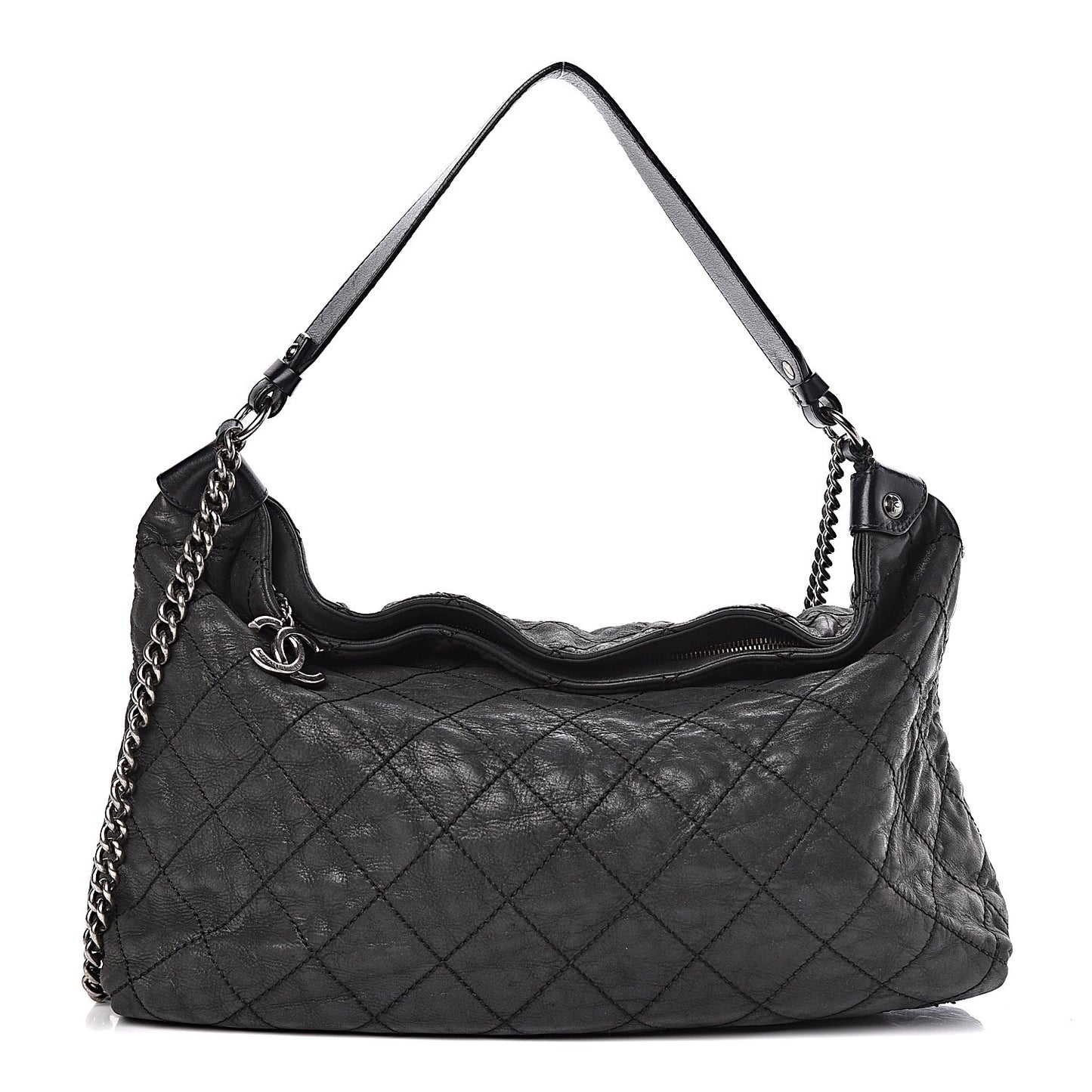 Iridescent Calfskin Coco Daily Hobo Black