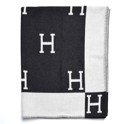 Hermes Wool Cashmere New Classic Avalon Blanket Ecru Gris Fonce 1 of 4