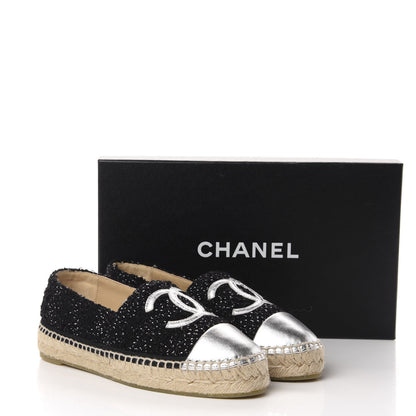 Chanel Metallic Lambskin Tweed CC Espadrilles 36 Black Silver 12 of 12