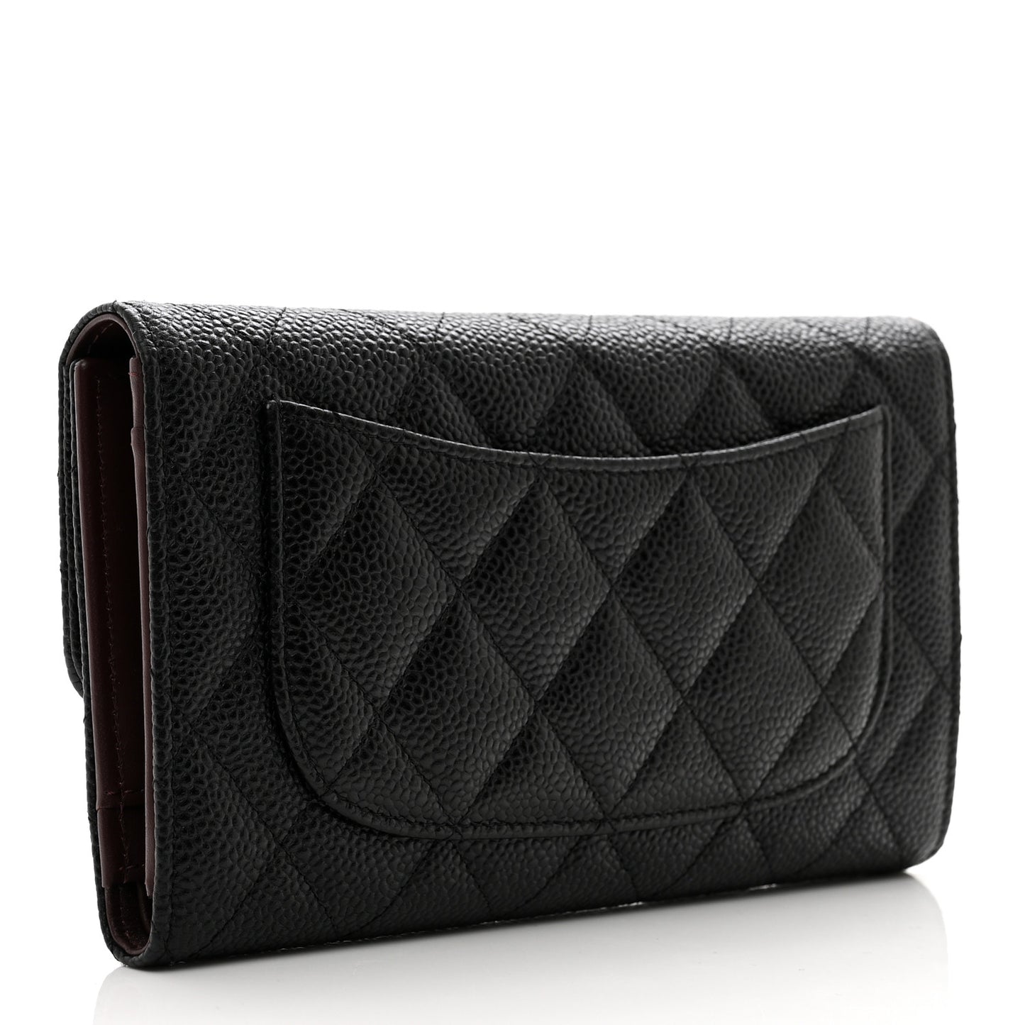 Caviar Quilted Large Gusset Flap Wallet Black