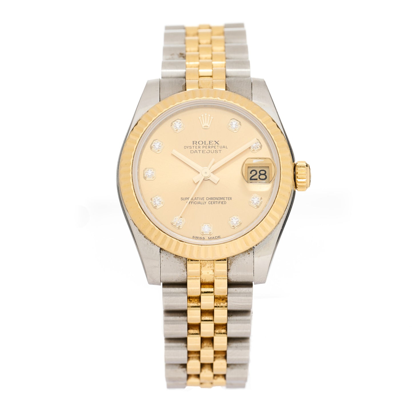 Stainless Steel 18K Yellow Gold Diamond 31mm Oyster Perpetual Datejust Watch Champagne 178273