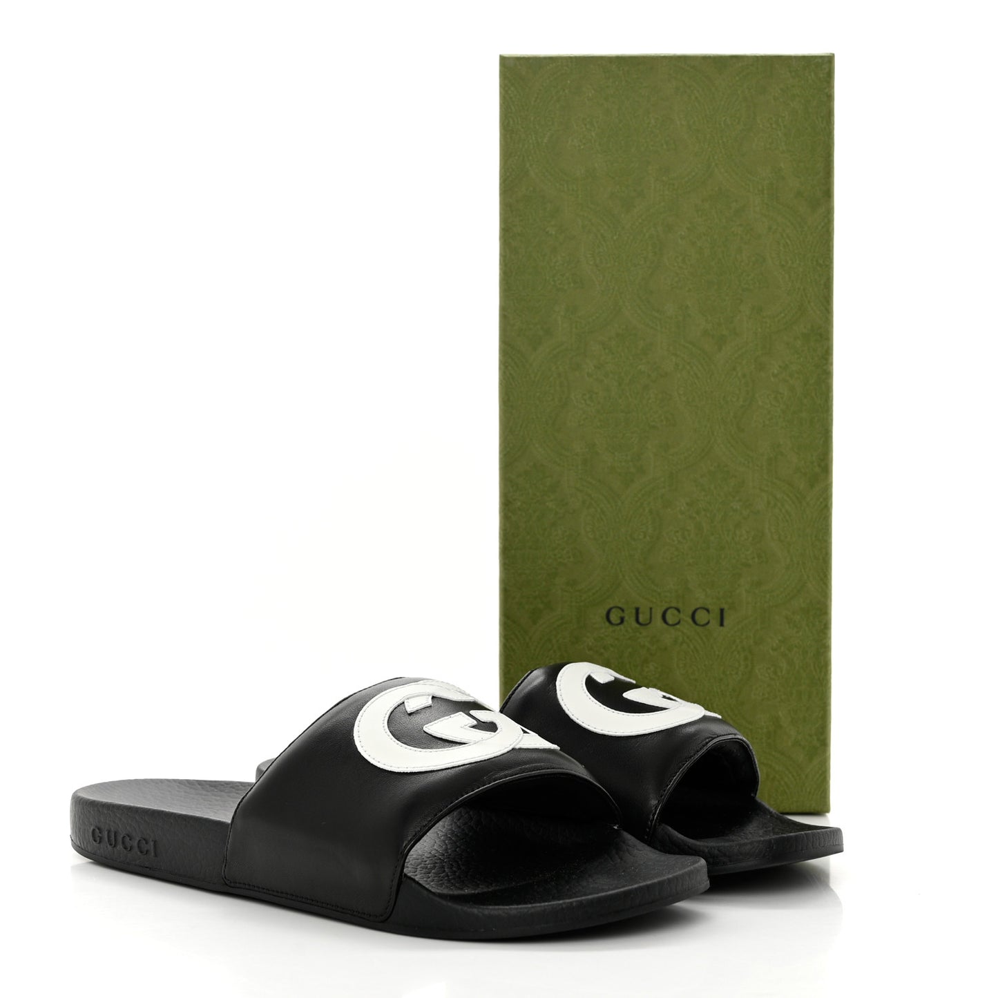 Nappa Miro Soft Calfskin Womens Interlocking G Slide Sandals 39 Black White