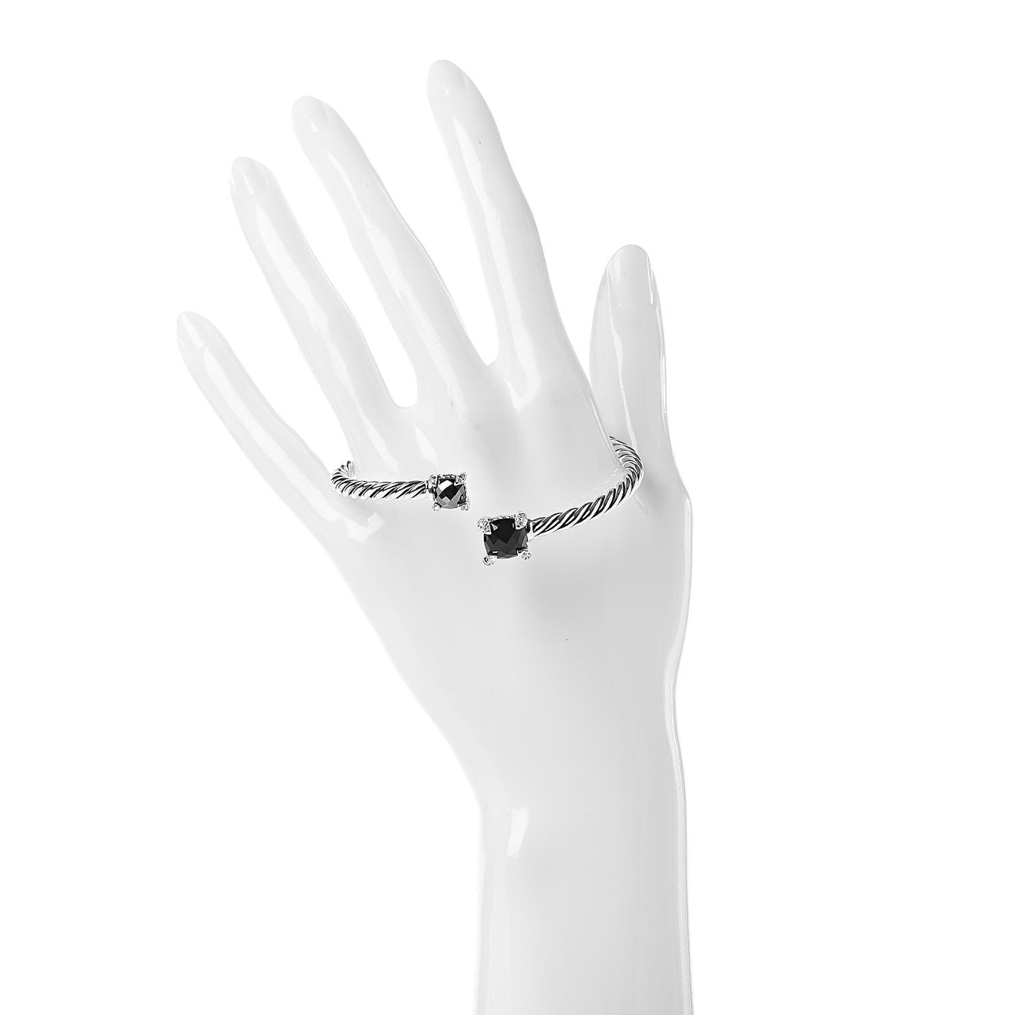 Sterling Silver Black Onyx Hematite Diamond 4mm Chatelaine Bypass Bracelet