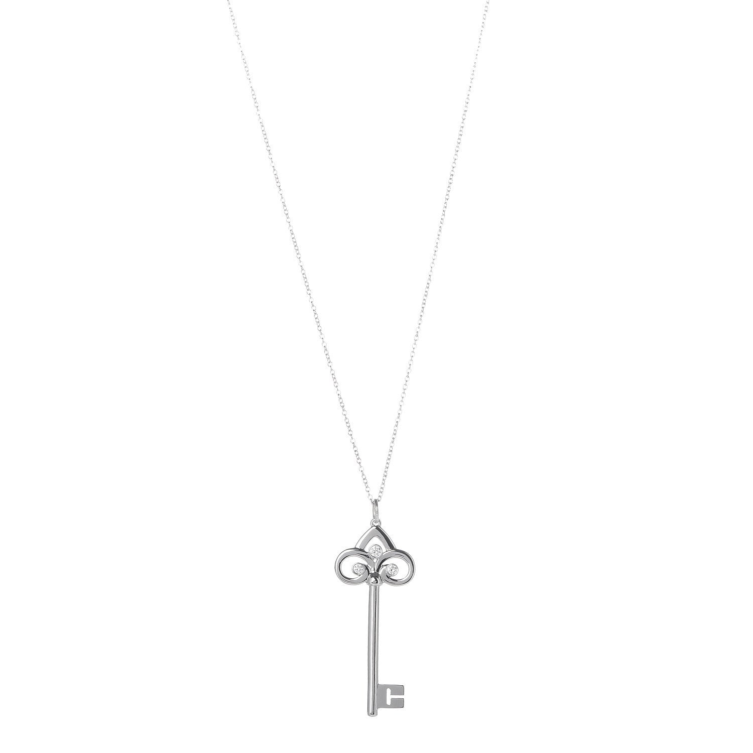Tiffany 18K White Gold Diamond Fleur De Lis Key Pendant Necklace 1 of 7