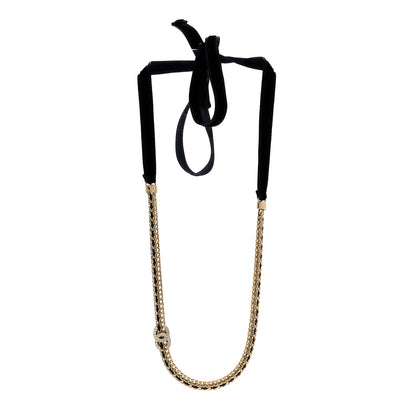 Chanel Metal Lambskin Crystal CC Chain Tie Headband Gold Black 3 of 5