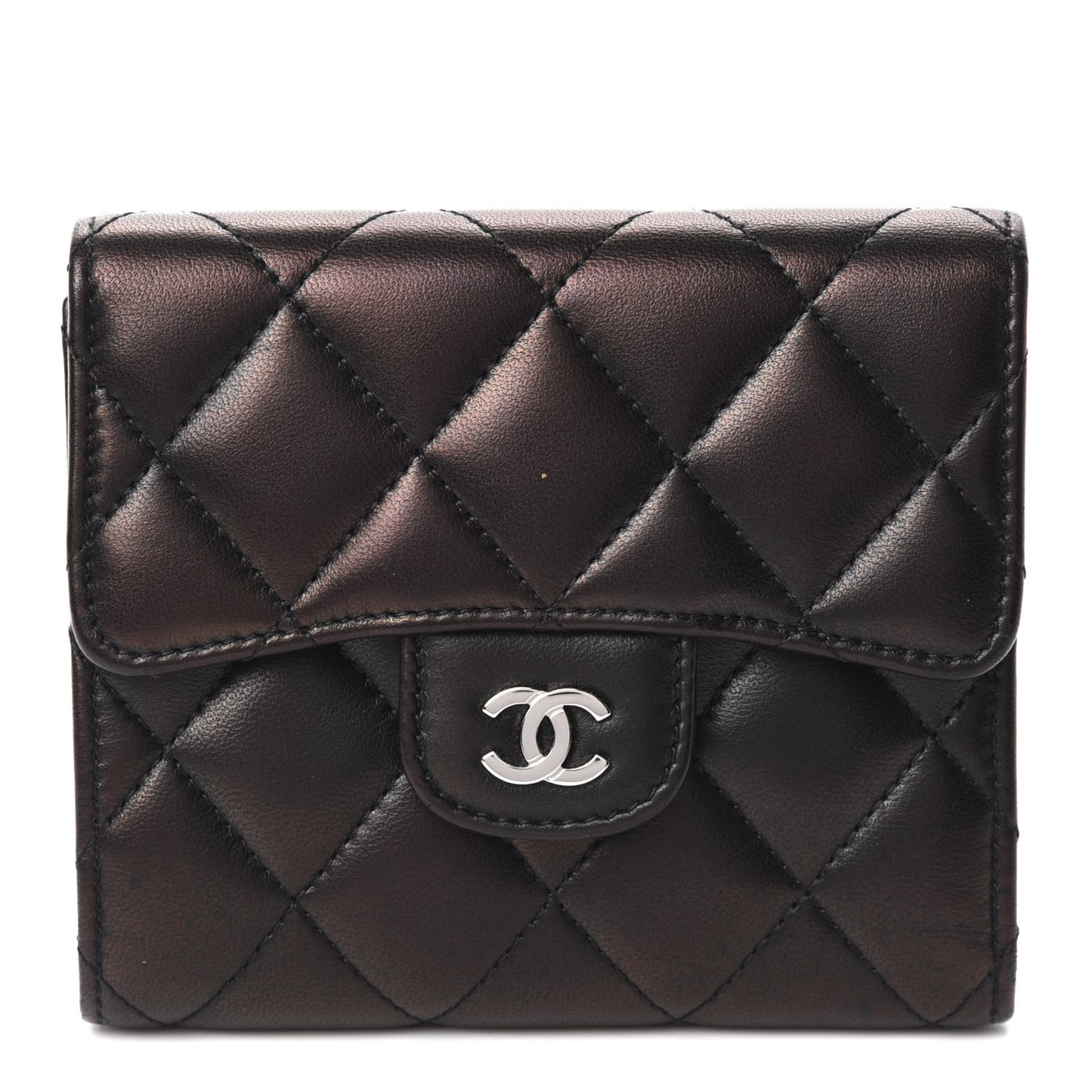 Lambskin Quilted Small Compact Wallet Black