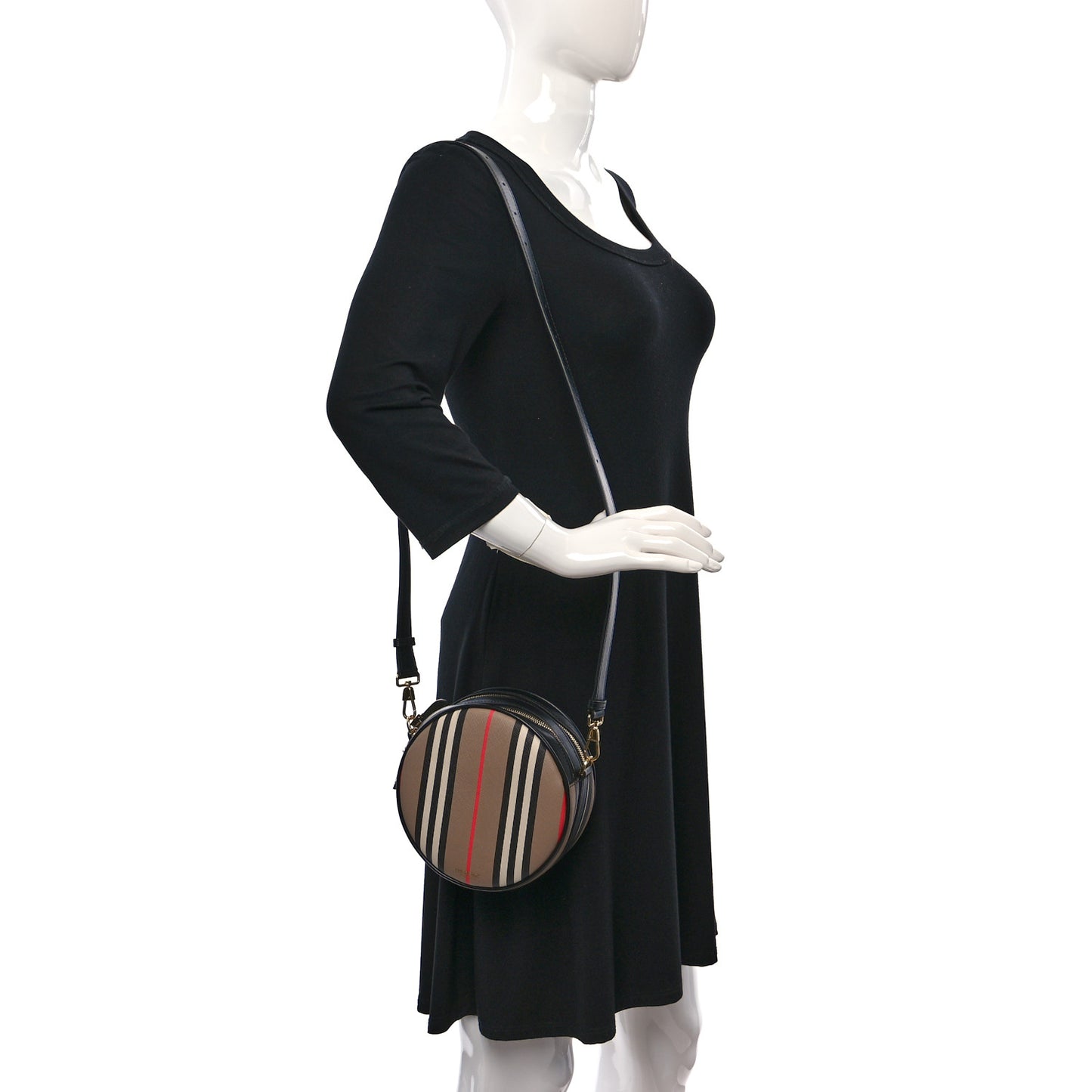 E-Canvas Calfskin Icon Stripe Louise Bag Archive Beige