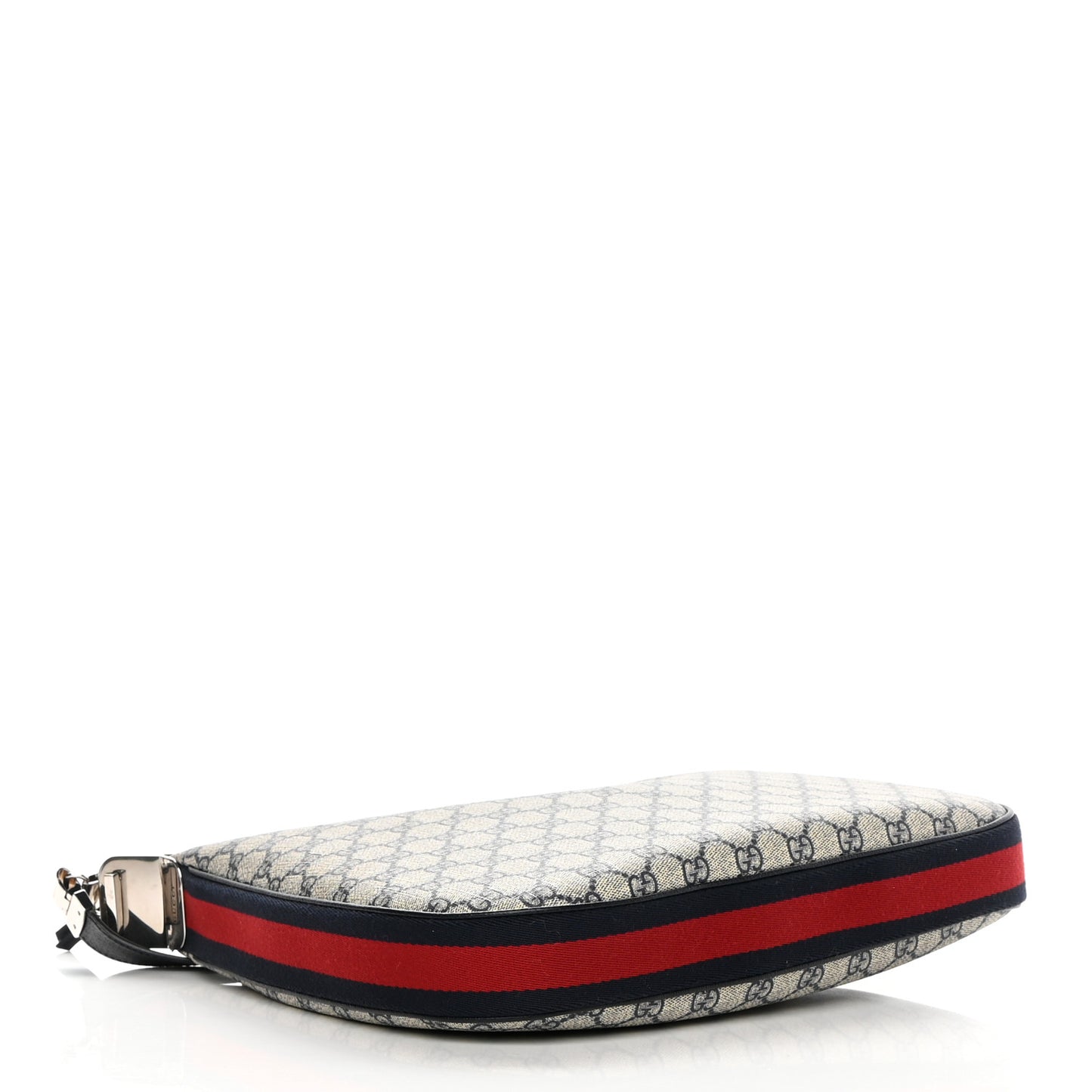 GG Supreme Monogram Textured Calfskin Web Large Attache Shoulder Bag Beige Blue
