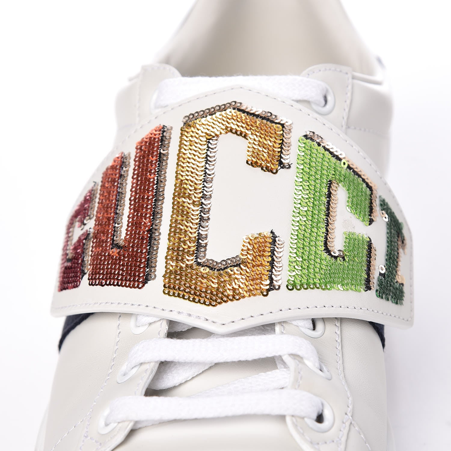 Gucci Calfskin Sequins Web Game Logo Womens Ace Sneakers 38.5 White 10 of 13