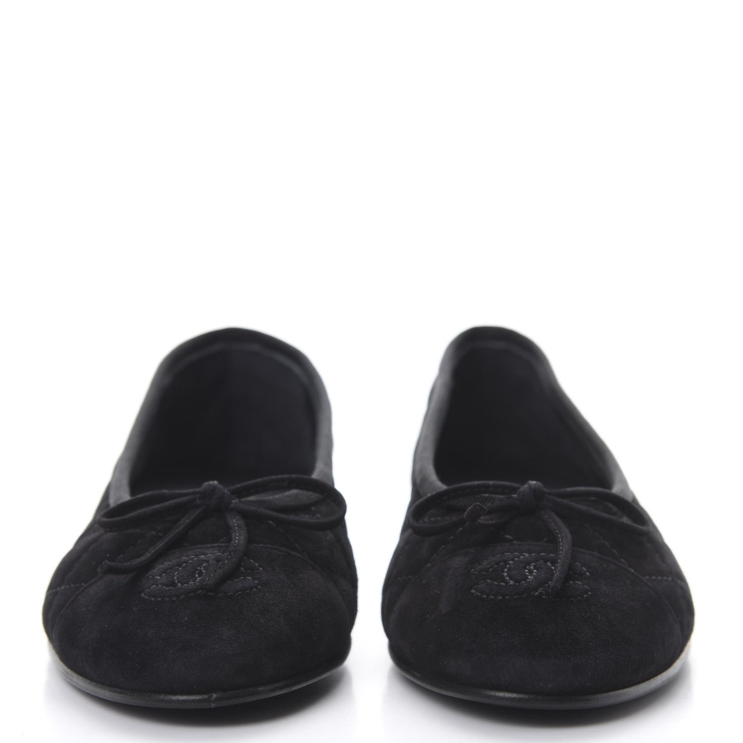 Suede Calfskin Quilted Cap Toe CC Ballerina Flats 36 Black