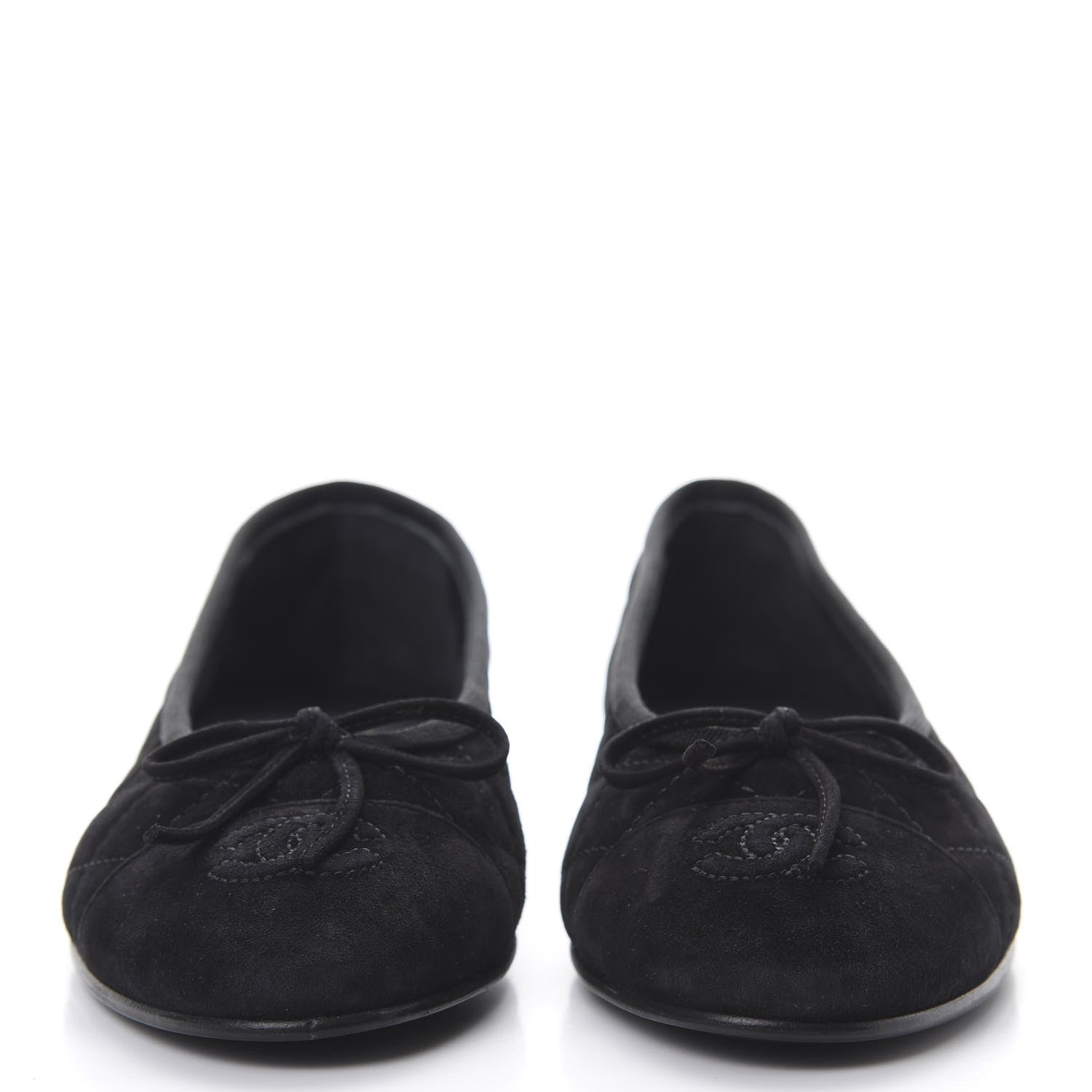 Chanel Suede Calfskin Quilted Cap Toe CC Ballerina Flats 36 Black 2 of 9