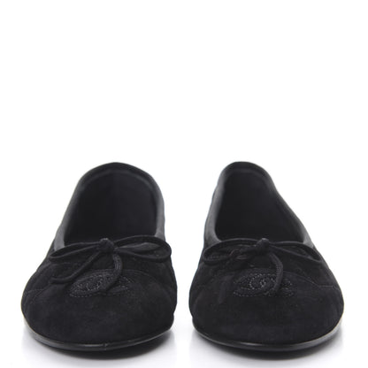 Chanel Suede Calfskin Quilted Cap Toe CC Ballerina Flats 36 Black 2 of 9