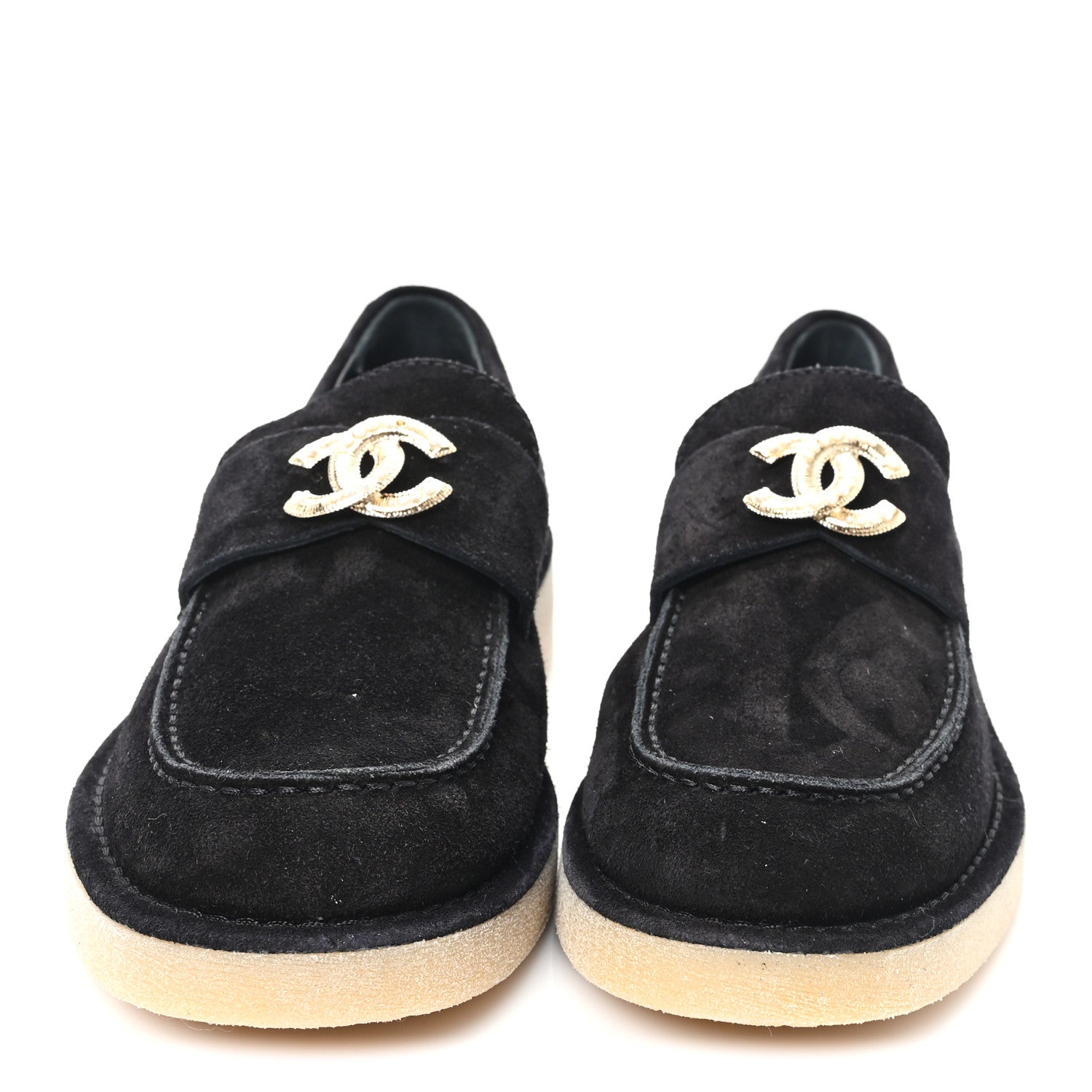 Chanel Suede Calfskin Pearl CC Moccasin Loafers 38.5 Black 3 of 10