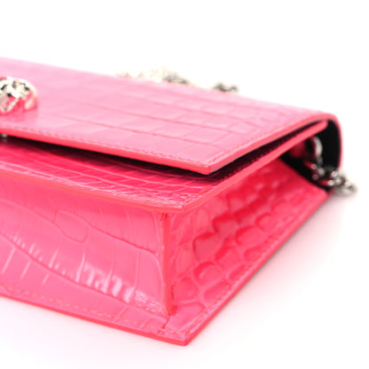 Alexander McQueen Calfskin Crocodile Embossed Skull Mini Crossbody Bag Neon Pink 9 of 10
