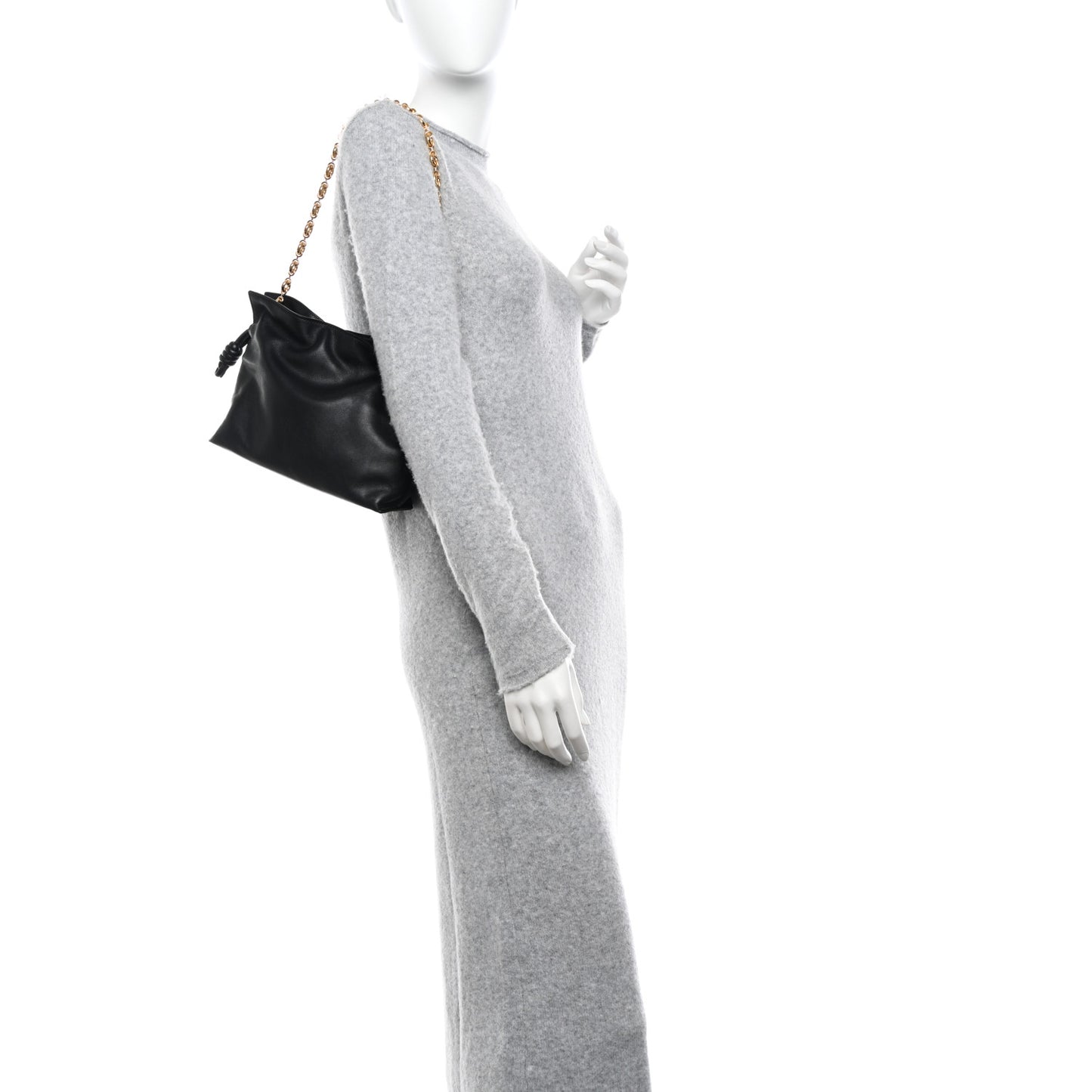 Nappa Calfskin Mini Flamenco Knot Clutch With Chain Black