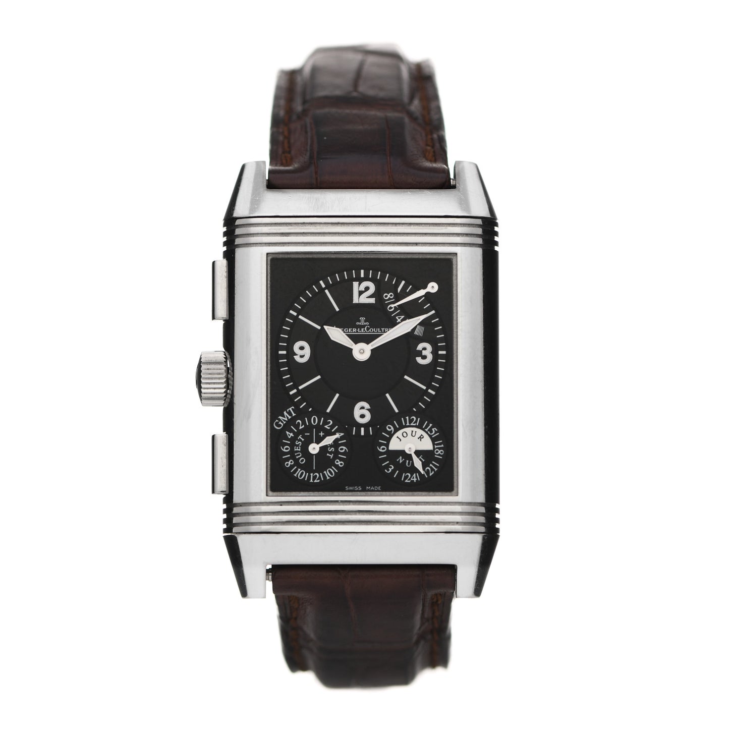 Stainless Steel Alligator 30mm Reverso Grande Date GMT 8 Days Manual Winding Watch Q3028420