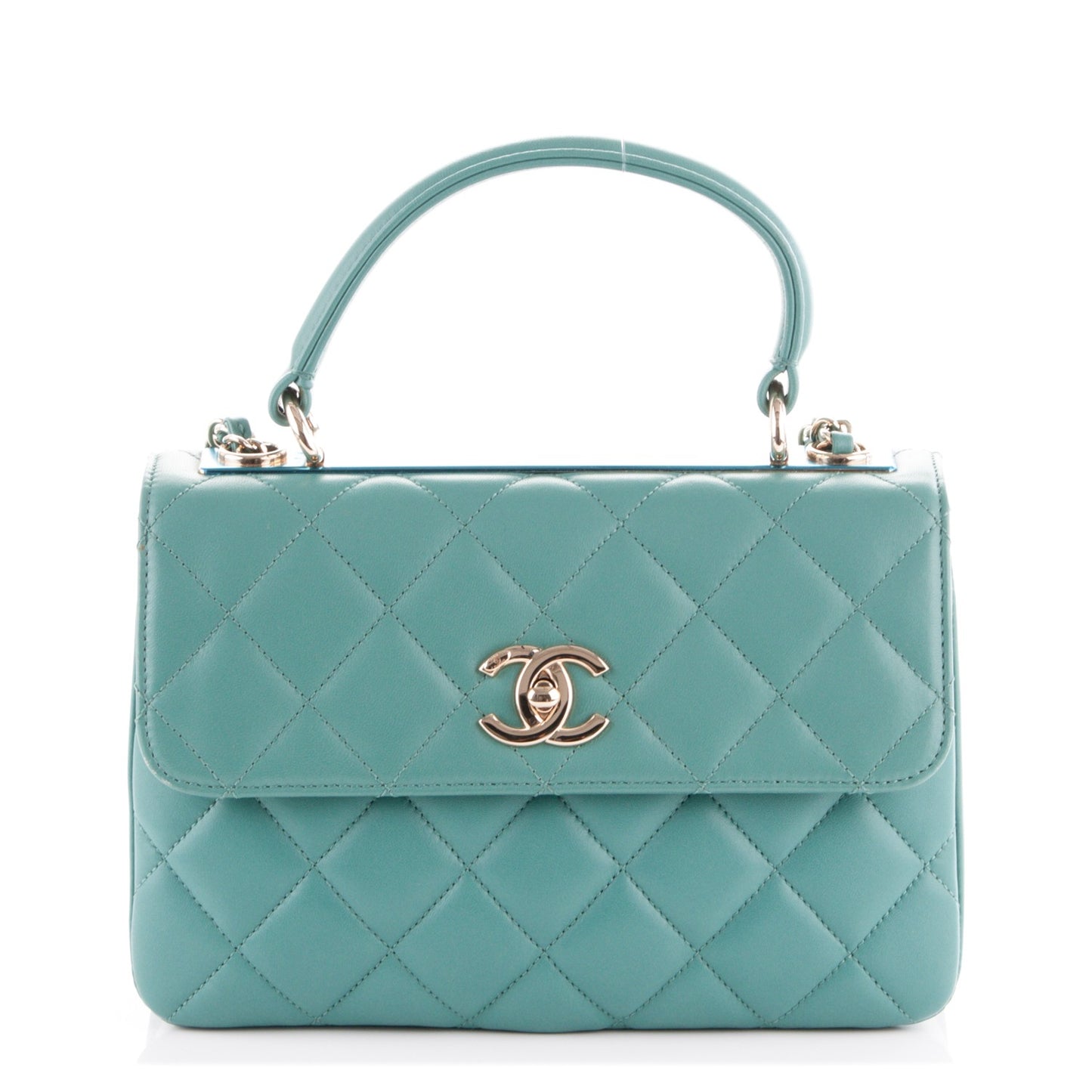 Lambskin Quilted Small Trendy CC Flap Dual Handle Bag Light Green