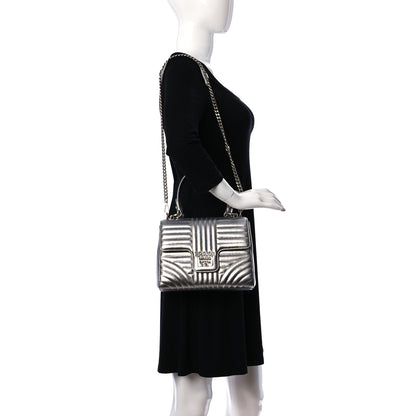 Prada Metallic Nappa Impunture Diagramme Flap Top Handle Bag Cromo 3 of 9