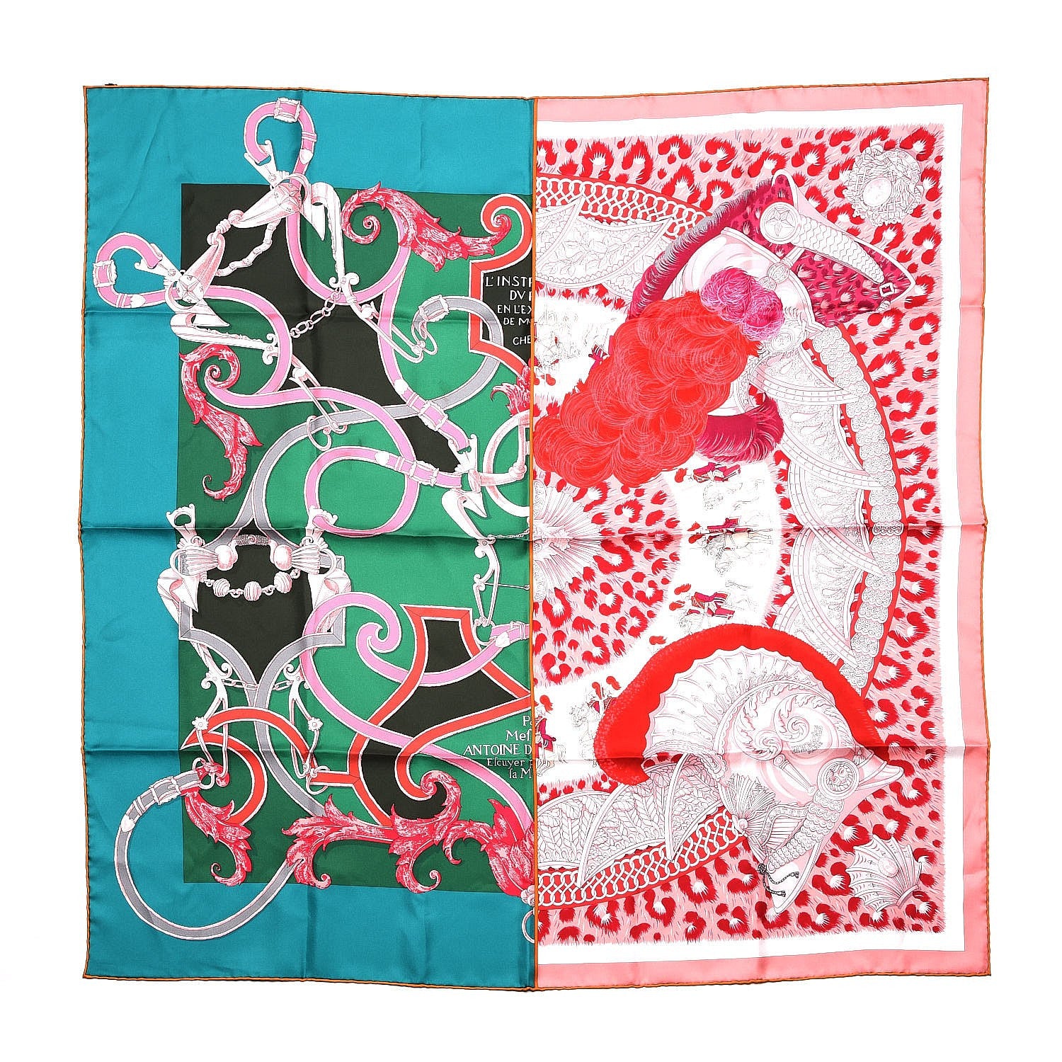 Hermes Silk Plumets du Roy Scarf 90 Vert Rose Blanc 1 of 8