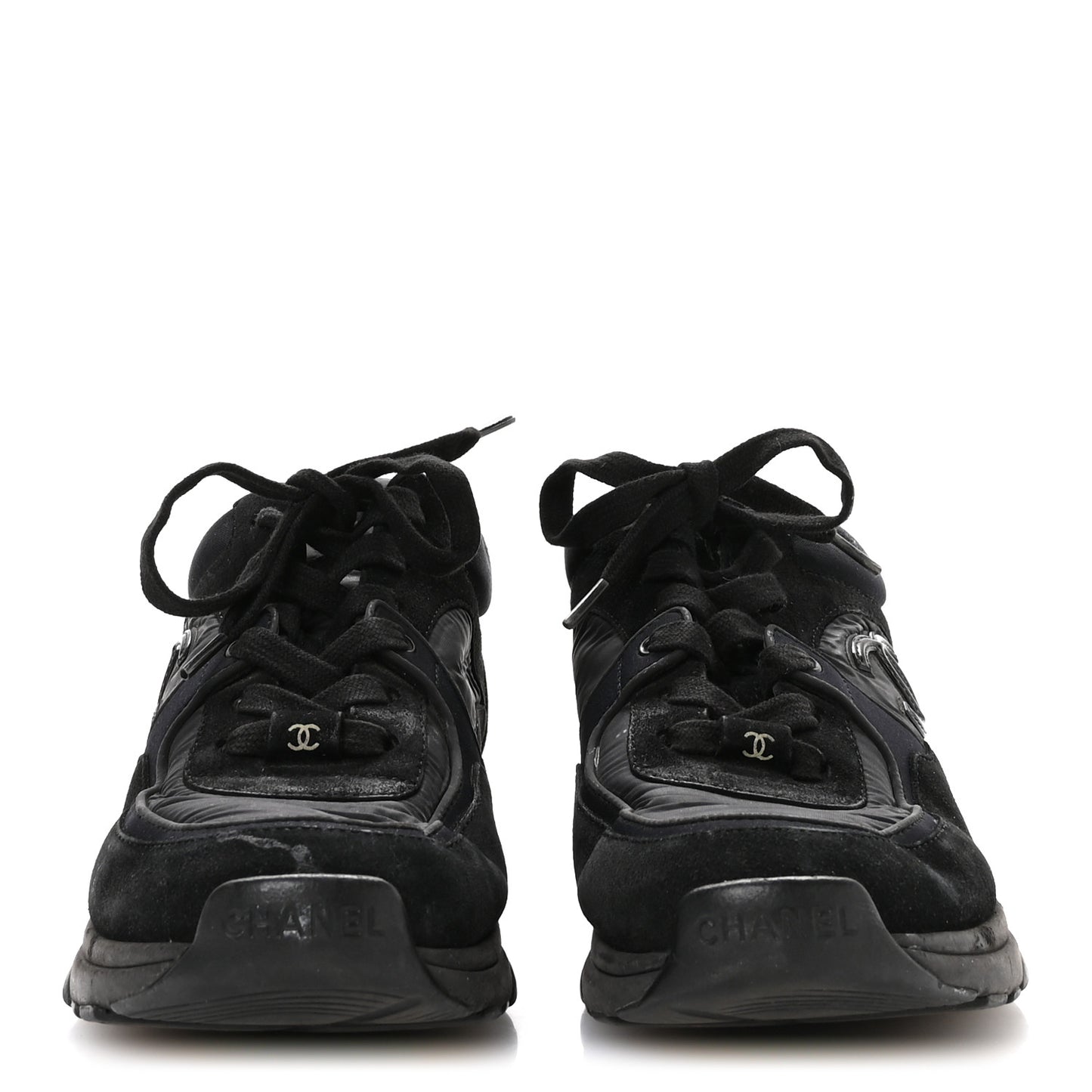Fabric Calfskin Suede CC Sneakers 36.5 Black