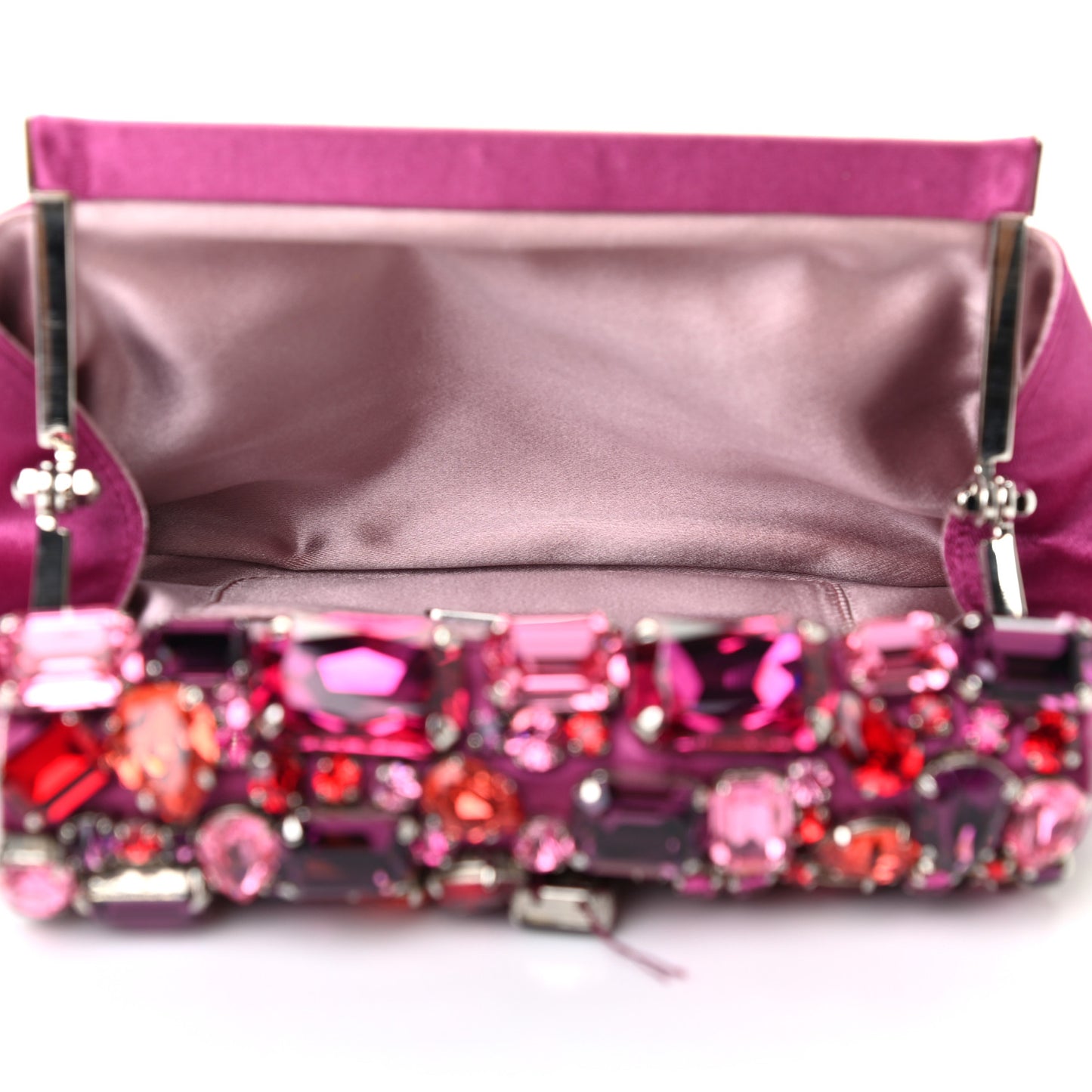 Satin Crystal Frame Clutch Fuxia
