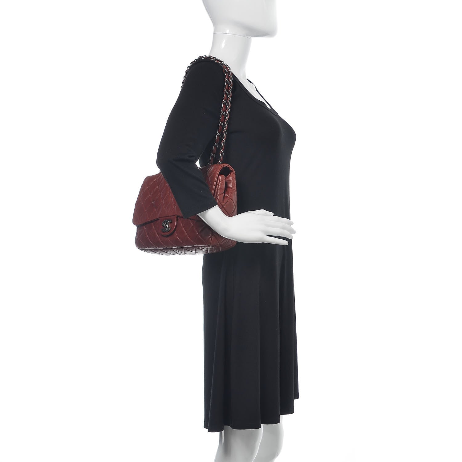 Chanel Lambskin Quilted Jumbo Single Flap Dark Red 3 of 22