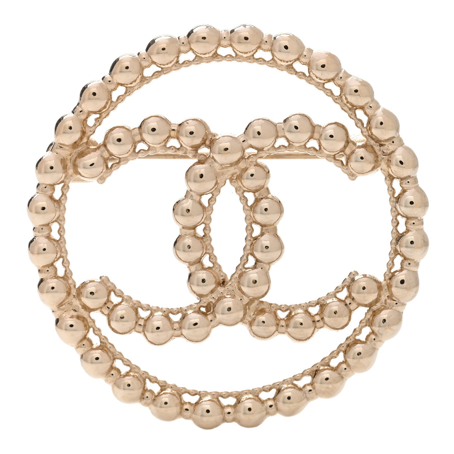 Chanel Metal Bead CC Round Brooch Gold 1 of 5