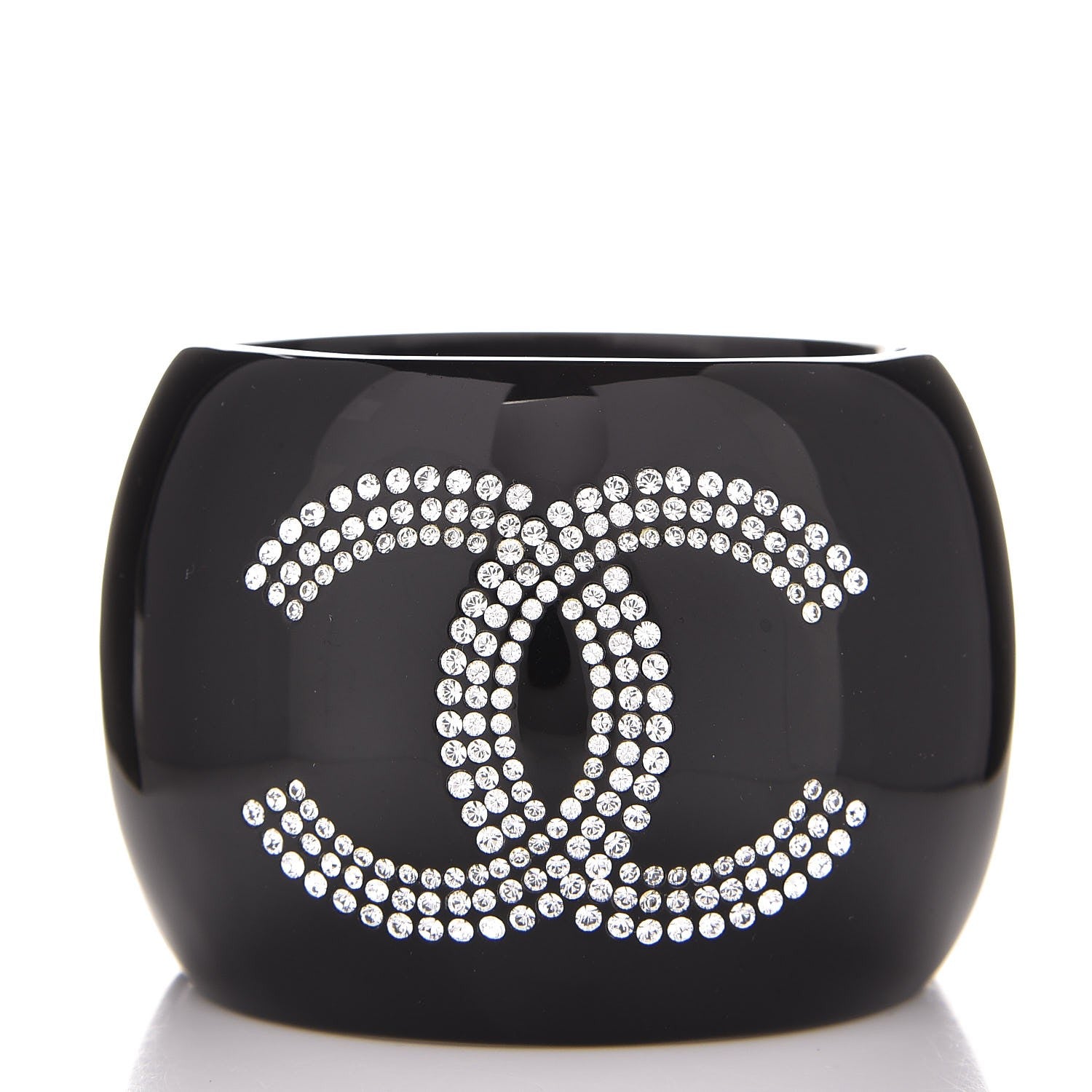 Chanel Resin Crystal CC Cuff Bracelet Black 1 of 5