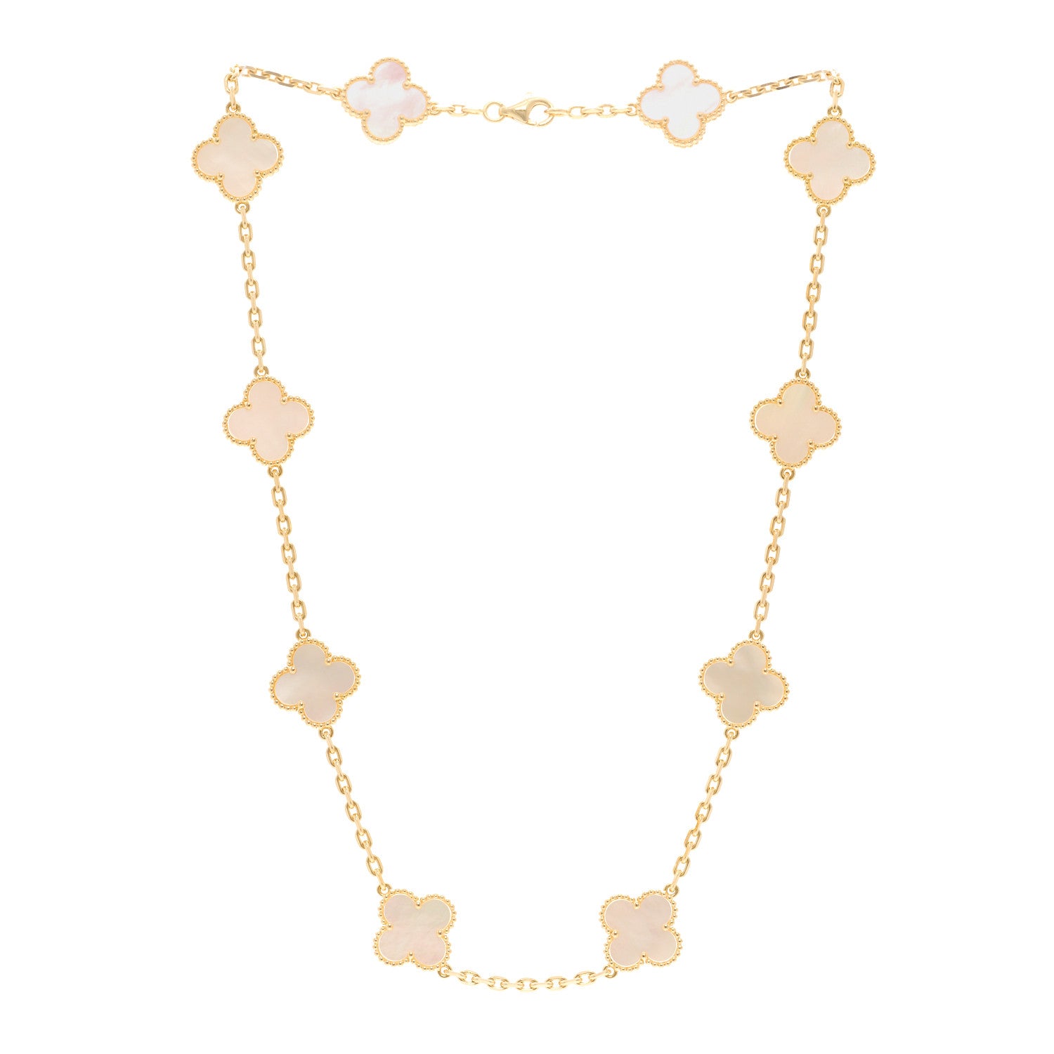 Van Cleef & Arpels 18K Yellow Gold Mother of Pearl 10 Motifs Vintage Alhambra Necklace 3 of 5