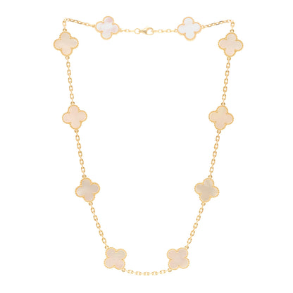 Van Cleef & Arpels 18K Yellow Gold Mother of Pearl 10 Motifs Vintage Alhambra Necklace 3 of 5