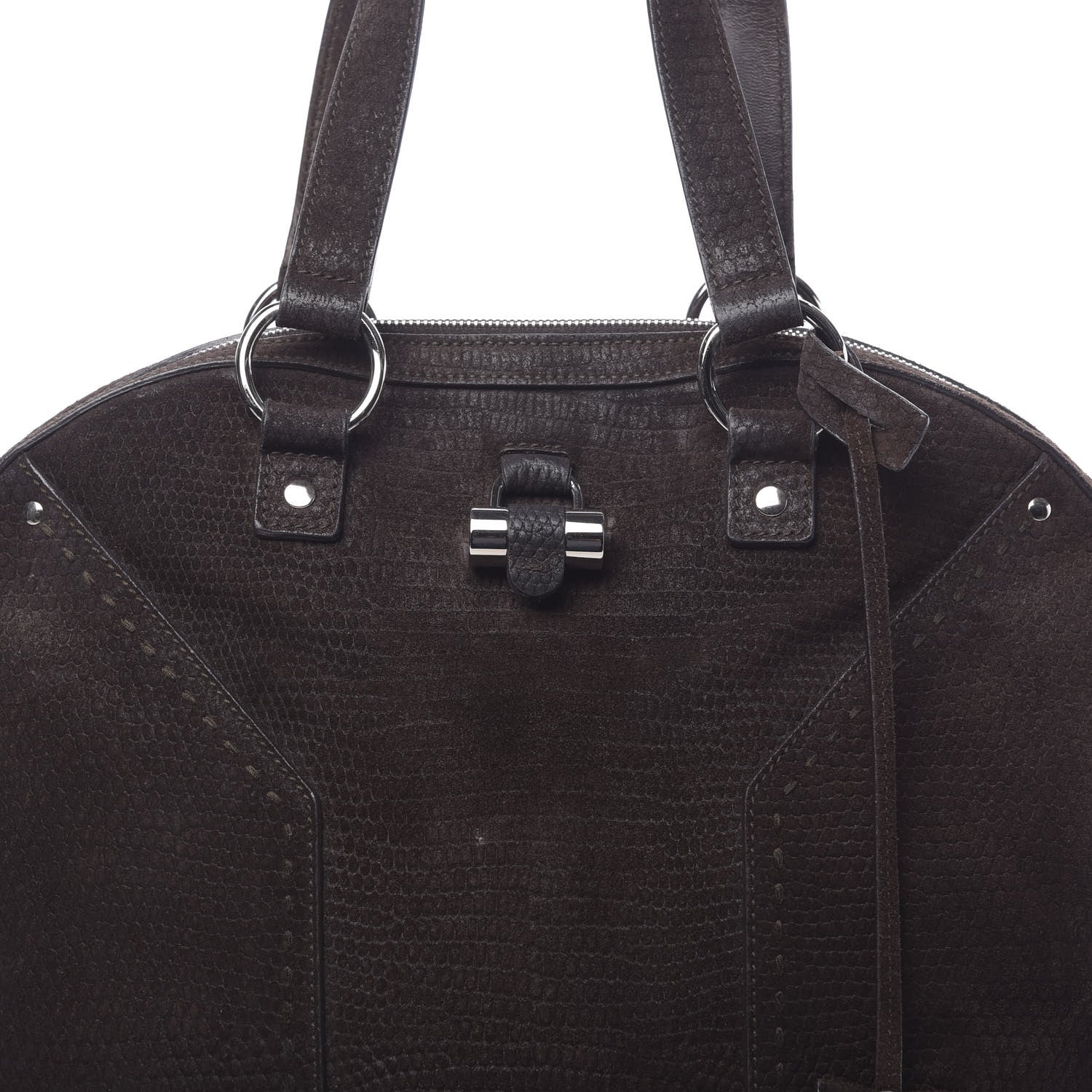 Saint Laurent Nubuck Lizard Embossed Oversized Muse Brown 8 of 11